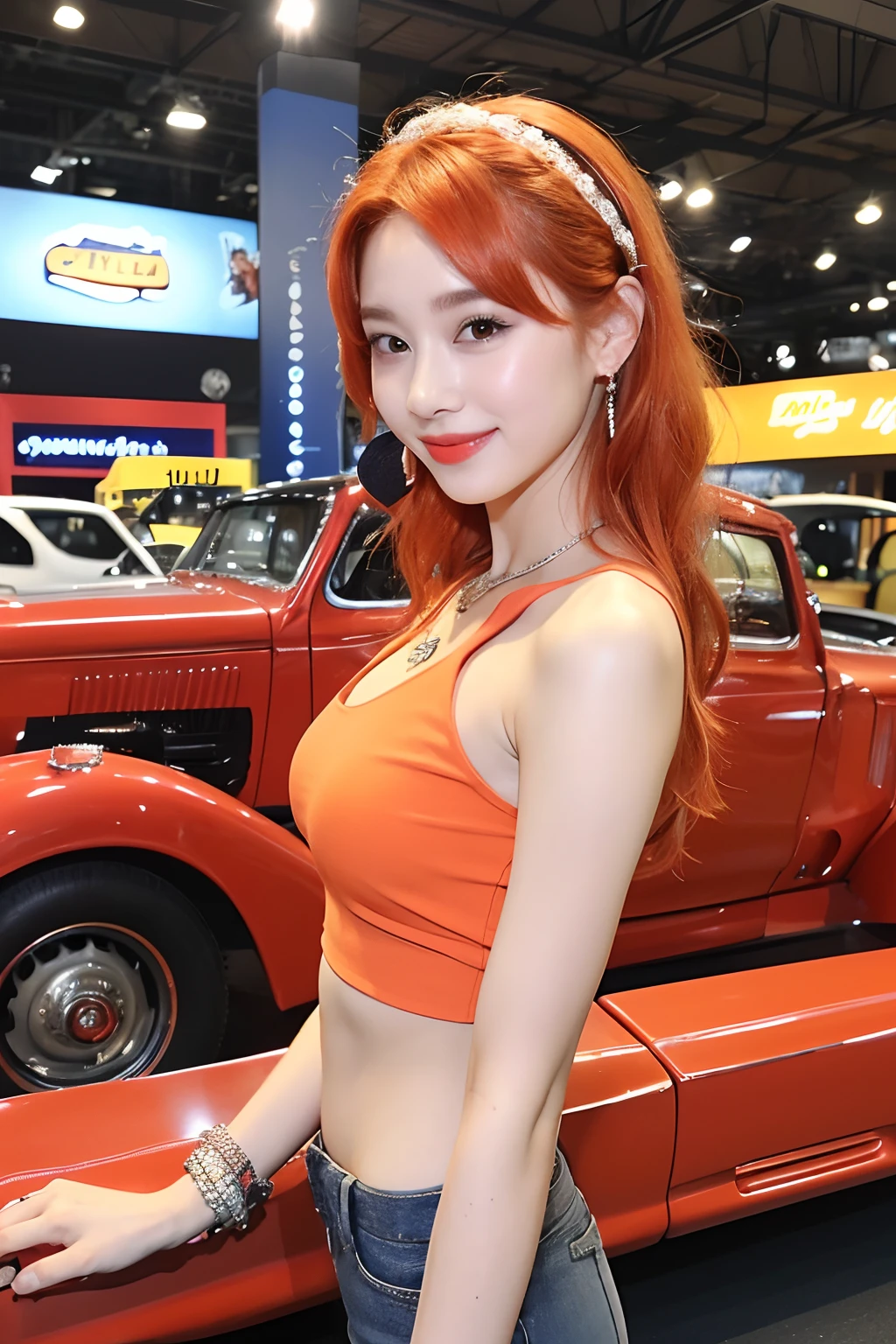 8k, RAW photo, portrait, best quality, ultra high res, photorealistic,
1girl, full body, thigh, red hair, earrings, necklace, car, grin, eyelashes,beauty breast, spread legs,cinematic lighting, depth of field, lens flare,