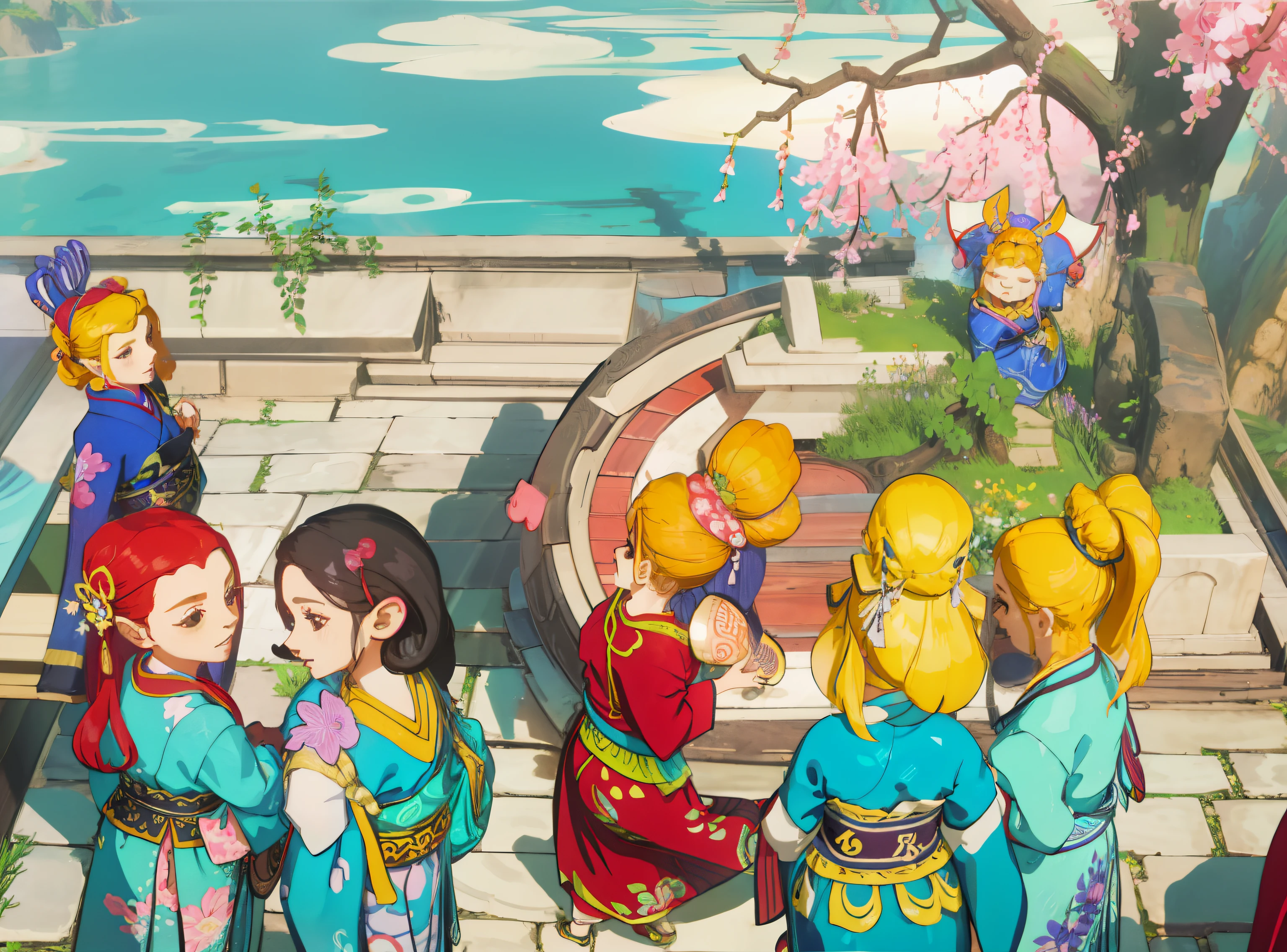 Ancient women, Chinese style, Hanfu, garden, spring outing