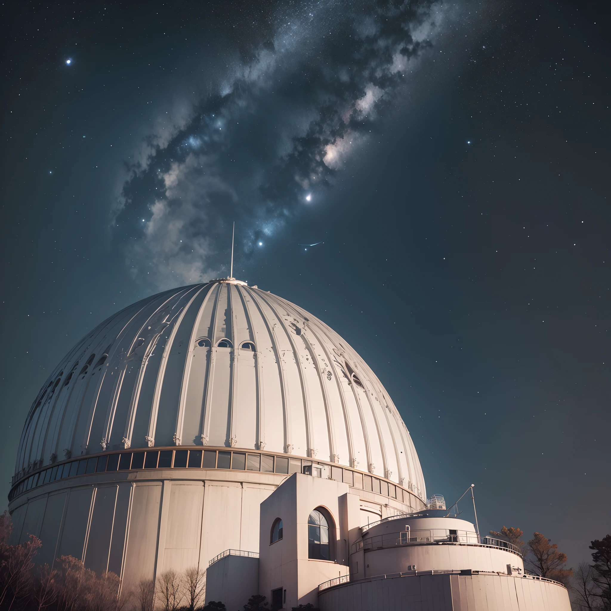 (Low Angle Shot - Astronomer's Reverie): "Capture the awe-inspiring sight of the Celestial Observatory against the night sky. Film from a low angle to emphasize the towering observatory structure, bathed in moonlight, as an astronomer gazes upward." --auto --s2