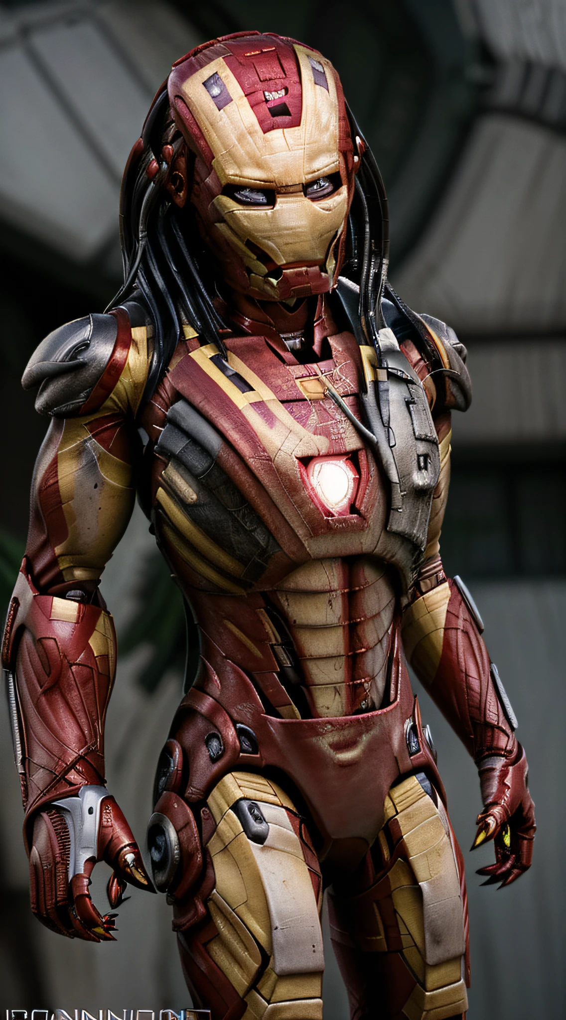 Close-up, Predator male, ((ironman suit):1.5), ((emphasis on Predator head):1.4), perfect eyes, ((perfect detailed face and teeth):1.2), ((realistic skin):1.2), fotorrealista, ultra-detalhado, detalhes intrincados, super detalhado, volumático, HDR, Realistic, Motor irreal, 16k, foco nítido, octan render, da mais alta qualidade, Foto RAW, cinematic  composition,