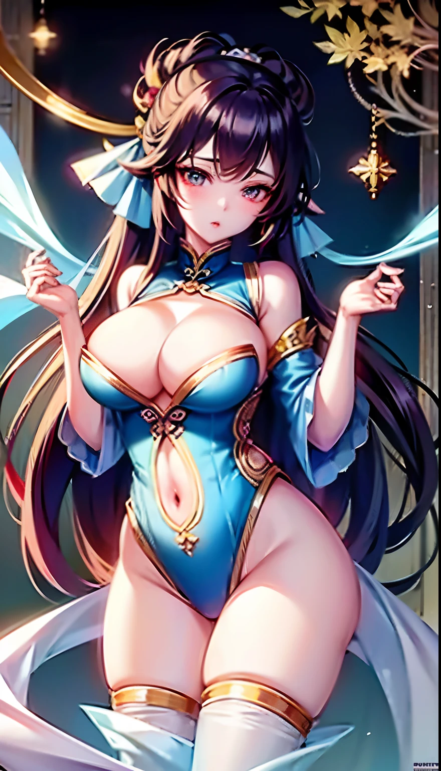 A majestic figure,animemanga girl,Voluptious body,Sexy lingerie,8K high-quality art。a sexy pose,Sexy look,Oriental facial features,Genshin's character Smoke,