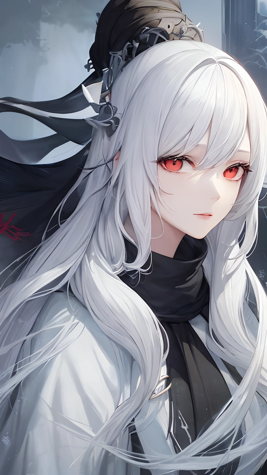 a close up of a woman with a white hair and a black scarf, a character portrait by Yang J, pixiv contest winner, fantasy art, white haired deity, beautiful character painting, artwork in the style of guweiz, the piercing stare of yuki onna, guweiz, with white long hair, with long white hair, flowing hair and long robes