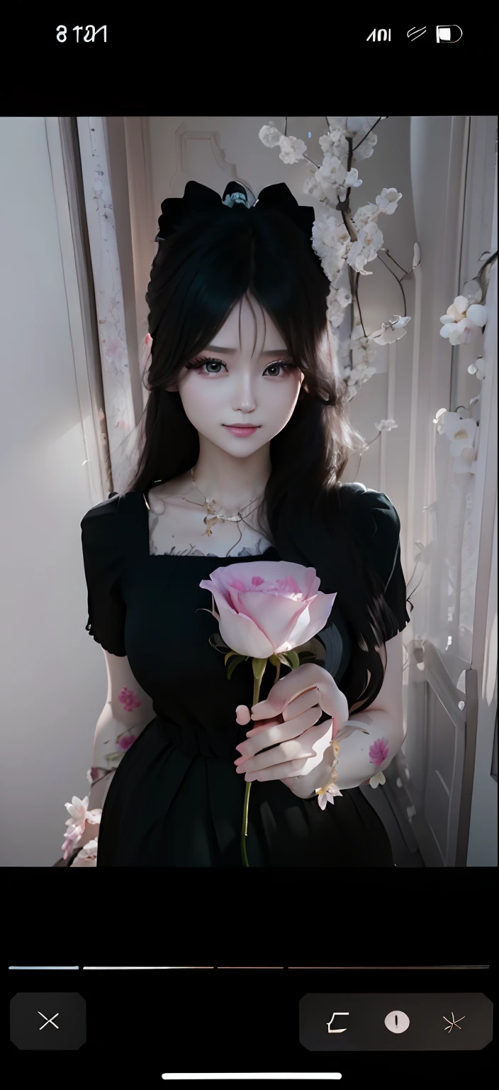Close-up of a person holding a flower in a room, Holding a rose, , Holding a flower, Anime girl in real life, belle delphine, tzuyu from twice, trending at cgstation, holding magic flowers, her face looks like an orchid, Guviz