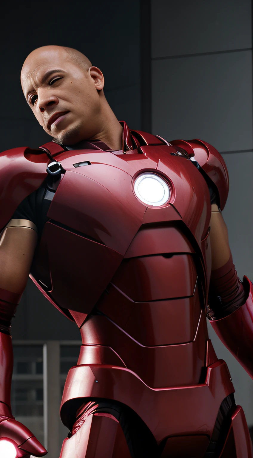 Close-up, Homem (ironman suit), (((Vin Diesel))), fotorrealista, ultra-detalhado, detalhes intrincados, super detalhado, volumático, HDR, Realistic, Motor irreal, 16k, foco nítido, octan render, da mais alta qualidade, Foto RAW, cinematic  composition,