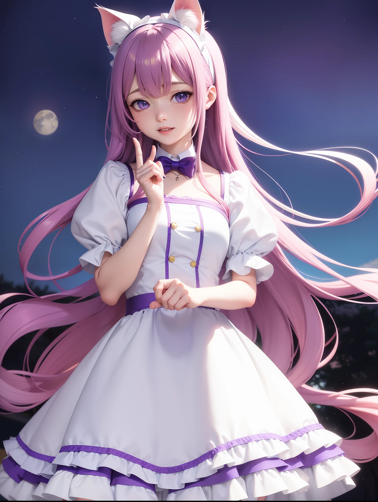 anime girl with long purple hair and white blouse and blue skirt, anime visual of a cute girl, beautiful anime catgirl, very beautiful anime cat girl, beautiful anime girl, anime girl with cat ears, cute anime waifu in a nice dress, beautiful anime portrait, cute anime girl, guweiz, pretty anime girl, high quality anime artstyle, anime character