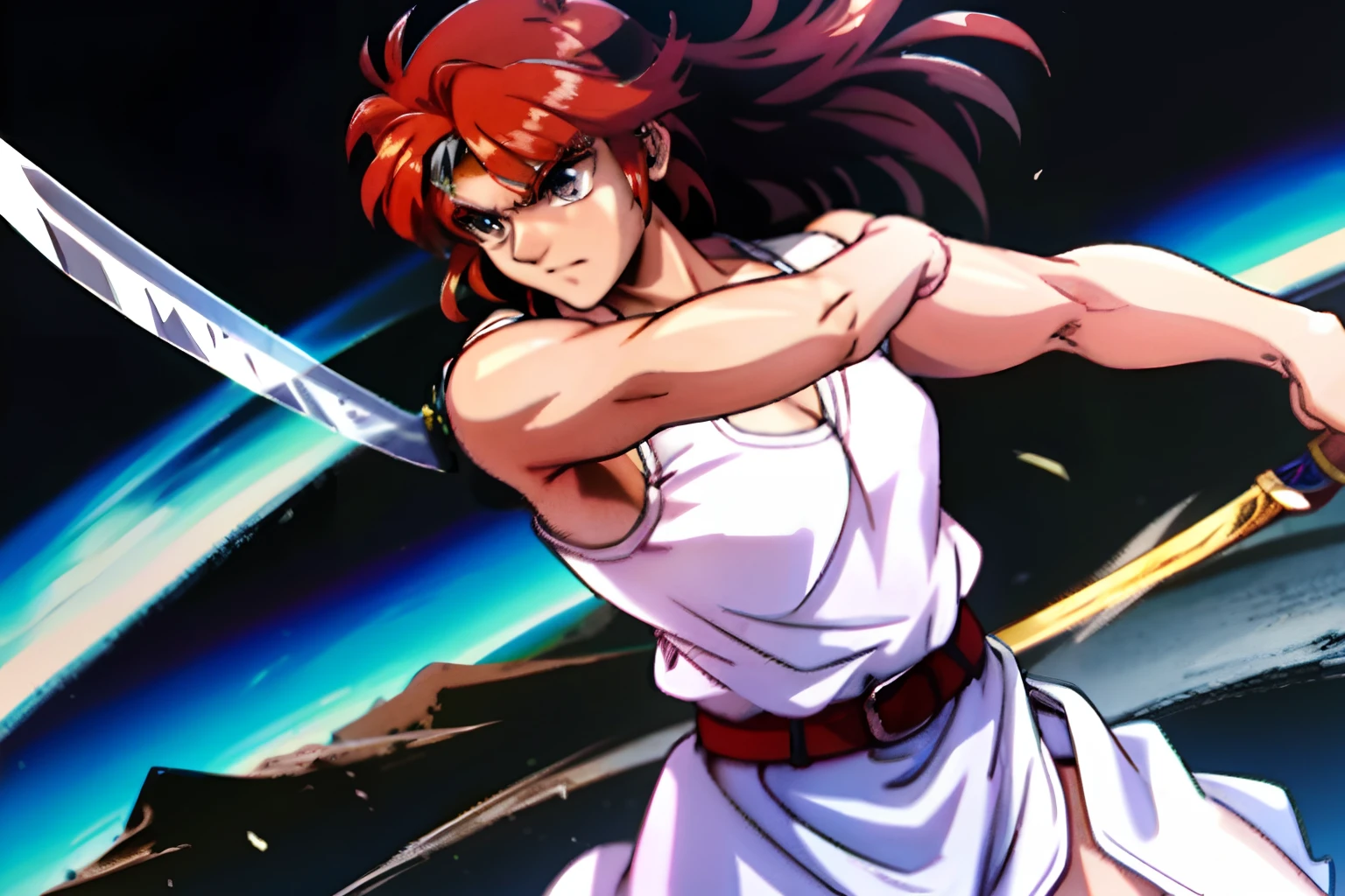 brunette color hair，Cloth robe swordsman，