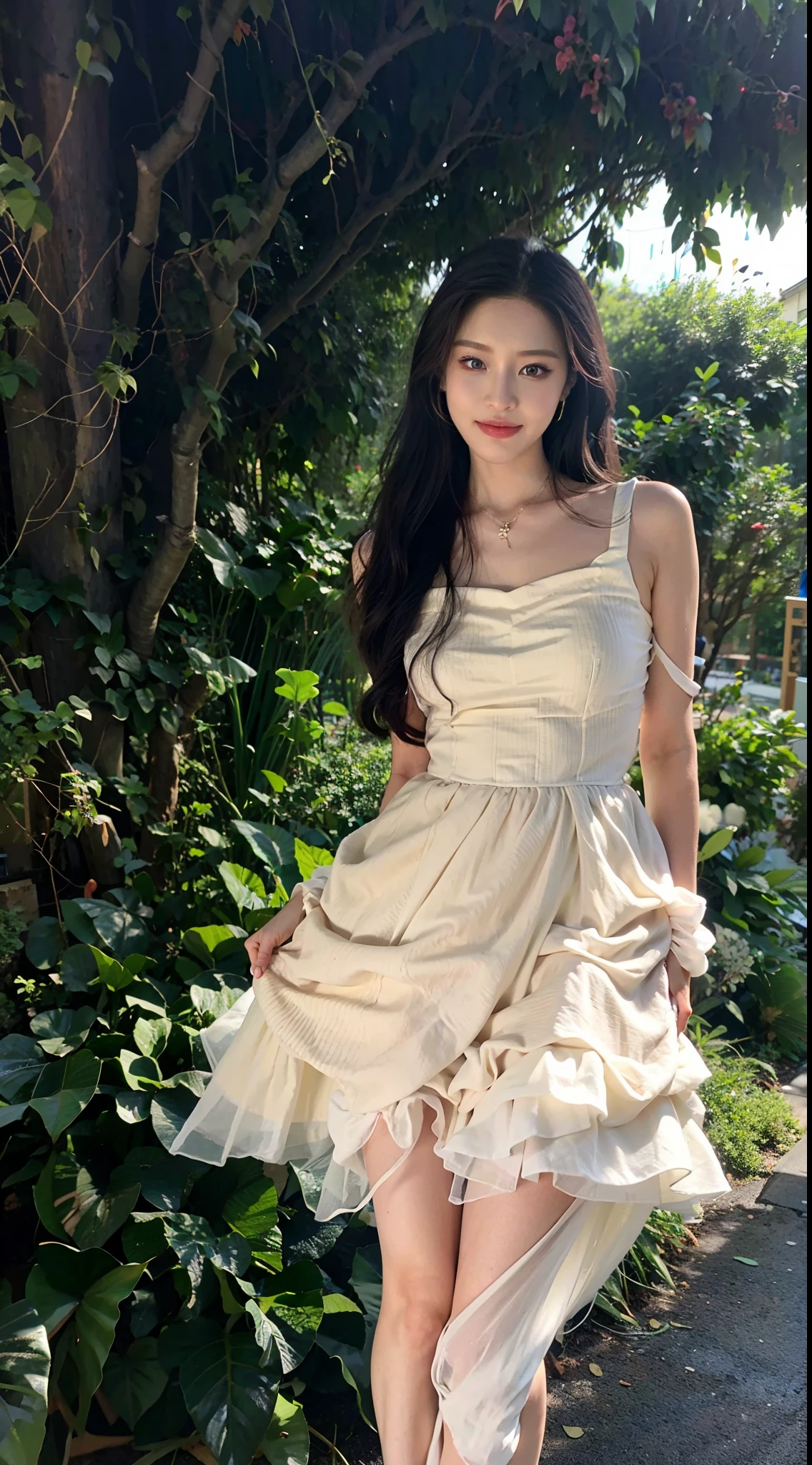 Arakfi woman in dress standing under a tree, shaxi, bae suzy, Romantic dress, dreamy dress, Ethereal and dreamy, rococo ruffles dress, wearing organza gown, Ethereal beauty, Shin Jinying, blackpink jennie, Dreamy and ethereal, wearing flowing dress, tzuyu from twice, ethereal fairytale, 2 0 2 0 fashion