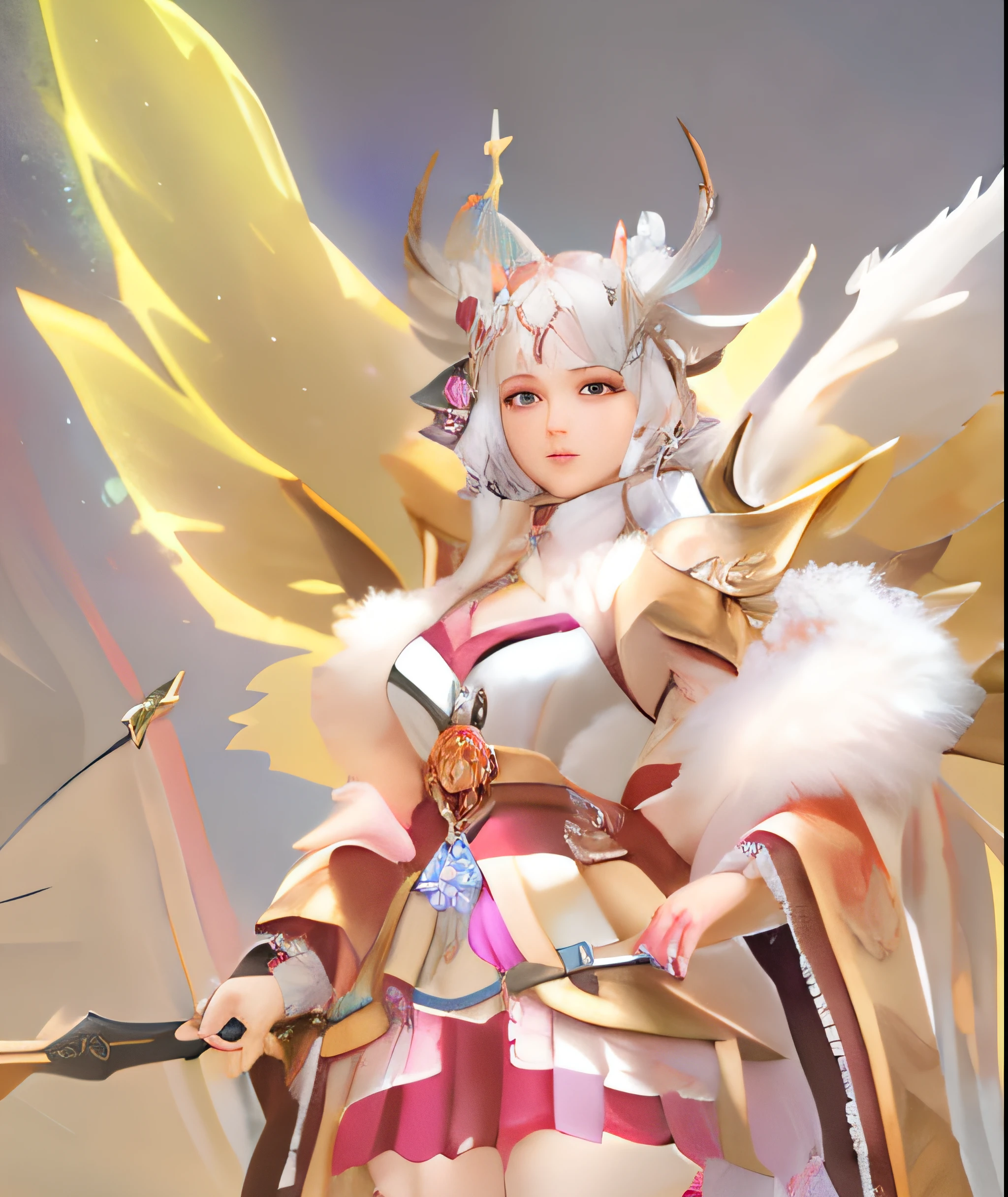 Anime - Stylistic image of a woman in a costume with wings, Anime goddess, a beautiful fantasy empress, onmyoji, white horns queen demon, white-haired god, appears as the fire goddess, mystical valkyrie, as a mystical valkyrie, the goddess artemis smirking, inspired by Park Hua, ((a beautiful fantasy empress)), onmyoji portrait