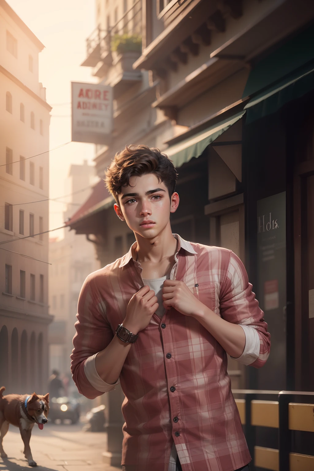 Background change Hendsome boy realistic face background highlight ultra HD quality with dog