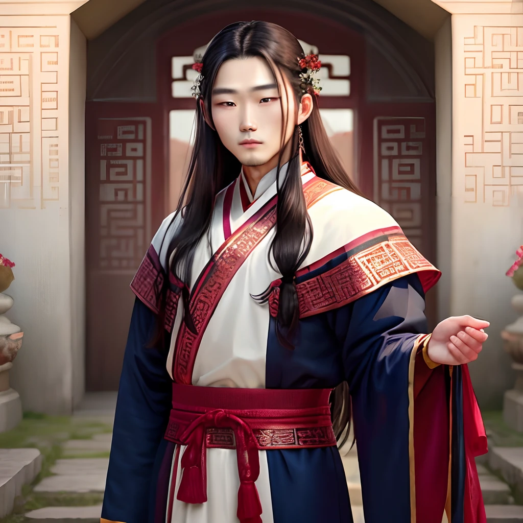 Chinese long-haired beautiful man in ancient costume beautiful Chen Muchi