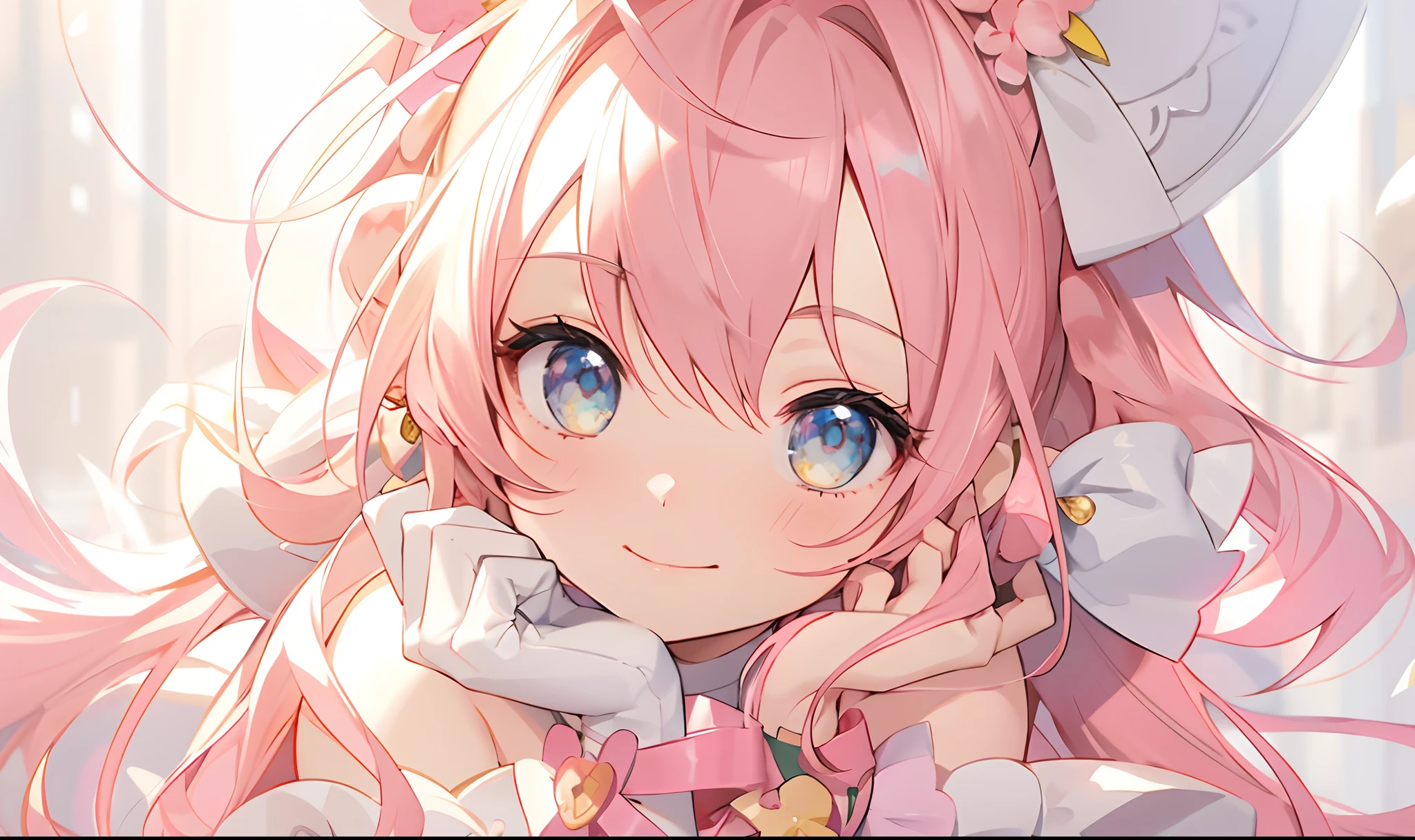anime girl with pink hair and blue eyes holding a cell phone, anime visual of a cute girl, Splash art anime , Best anime 4k konachan wallpaper, cute anime girl portraits, Cute anime girl, Cute anime girl portrait, Detailed digital anime art, Anime art wallpaper 4k, Anime art wallpaper 4 K, a beautiful anime portrait, clean and meticulous anime art