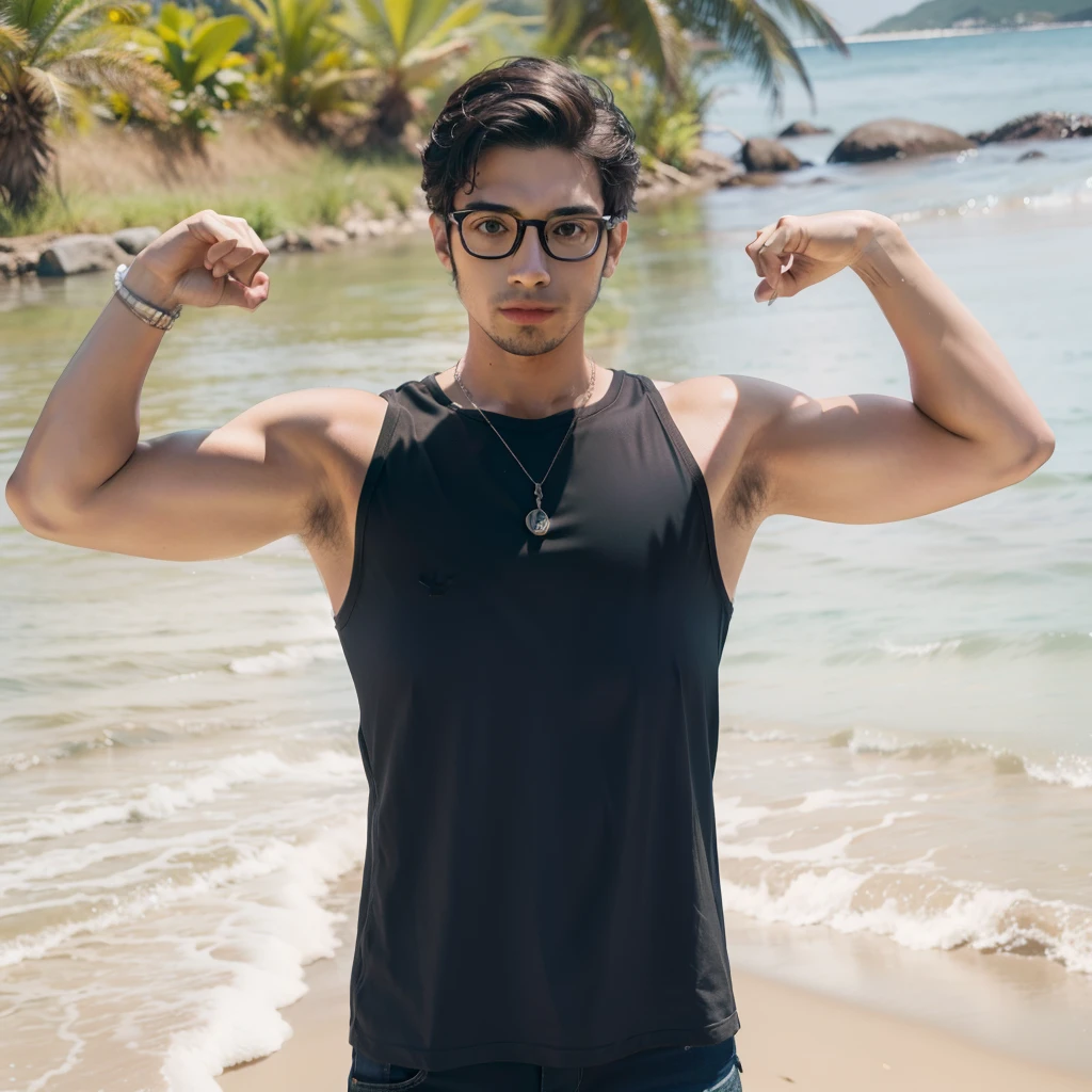 Jovem , Eyeglasses, punho cerrado, realista, bem sombrio,Dark Lighting and Dark 4k