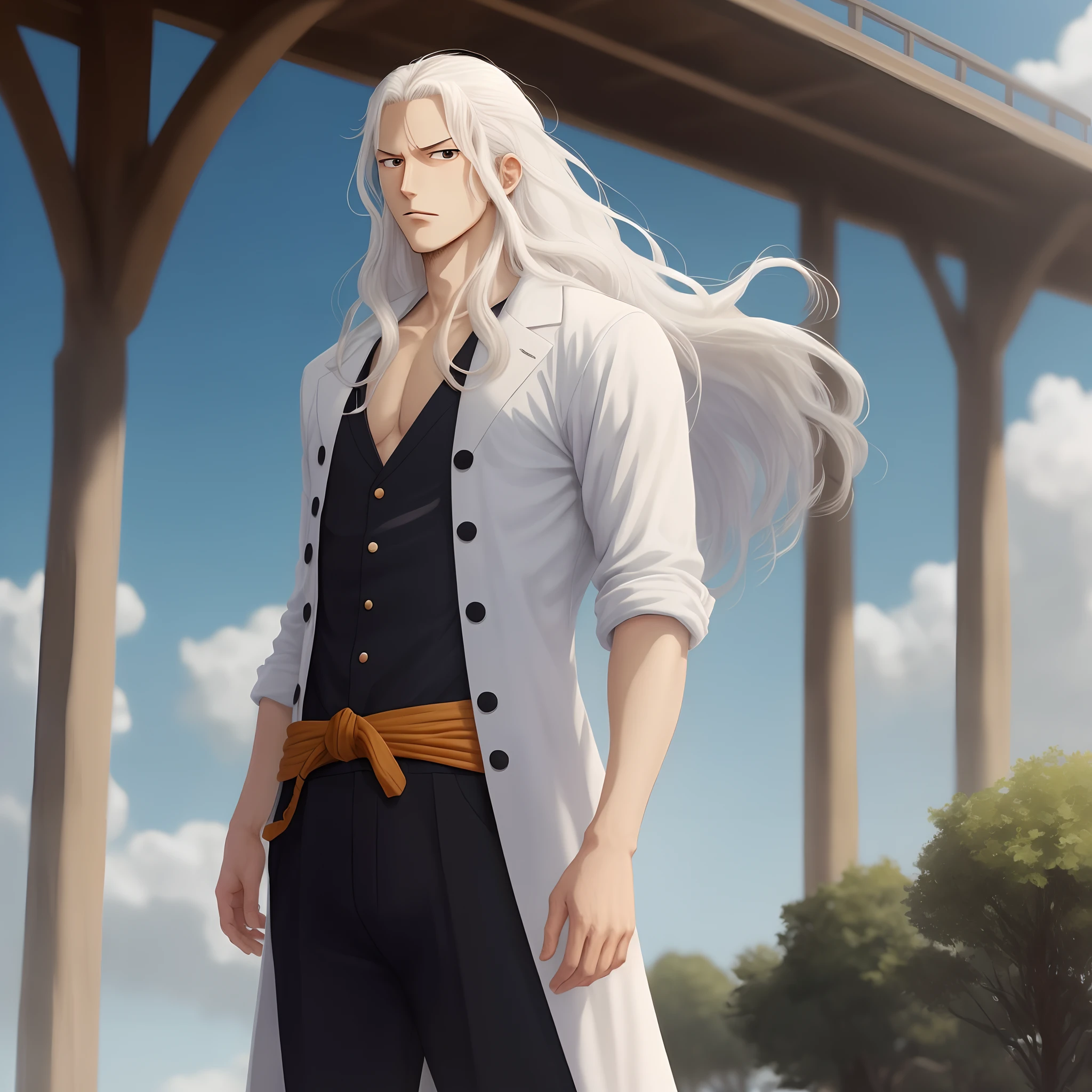 a tall guy with long white hair from anime one piece