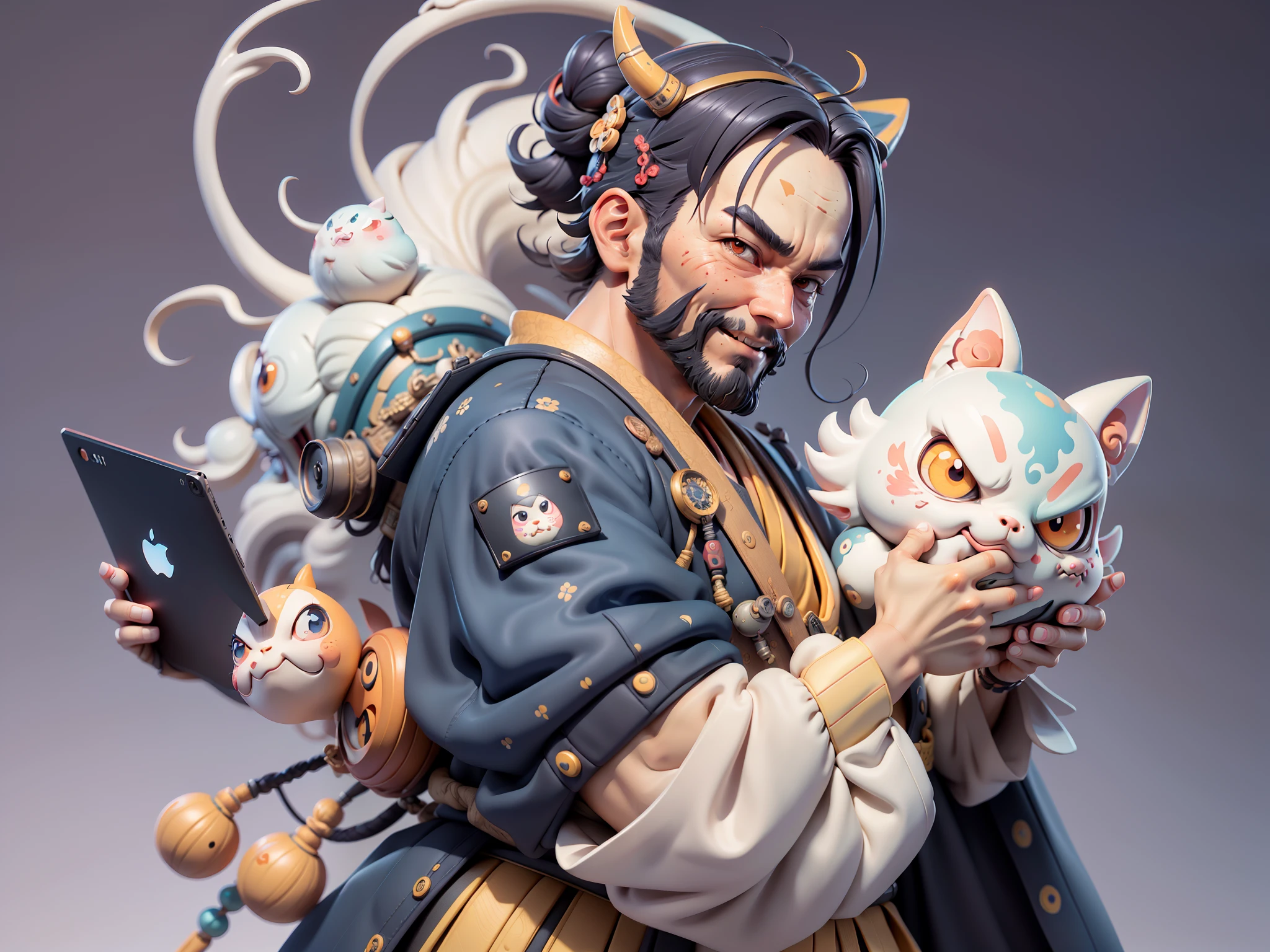(Daisaku),(Need),(Super meticulous),(full bodyesbian:1.2),Japanese ukiyo-e girl,japanese geisha,Beautiful,Oriental dragon,Aeolian Thor,Raised sexy,爆乳,Oriental face,TV Anchor,Bust portrait illustration,Alone,In black suit,a blue tie,The face is slightly chubby,The face was clean,without a beard,Black super short hair,Black eyes,Smile confidently,3C computer sub-products,iPad, iphone,Digital painting,3D character design by Mark Clairen and Pixar and Hayao Miyazaki and Akira Toriyama,The illustration is a high-definition illustration in 4K resolution,With very detailed facial features and cartoon-style visuals。
