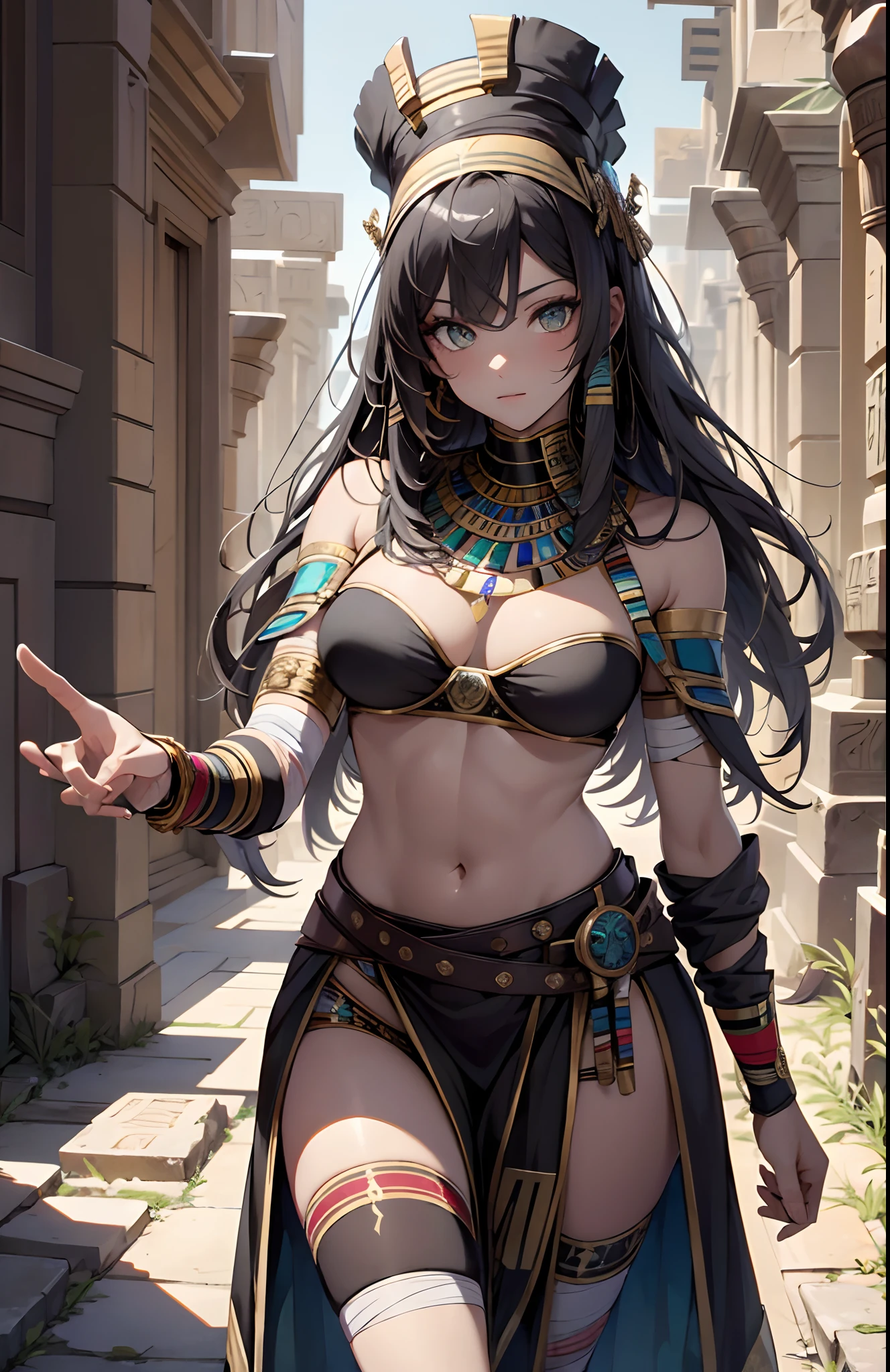 best qualityer,tmasterpiece,Ultimate resolution,downy,Extremely colorful,Colorful,Ancient Egyptian mummy beauty,Beautiful woman wrapped in bandages,Bandages all over the body,bandagens,don't have clothes,Normal posture