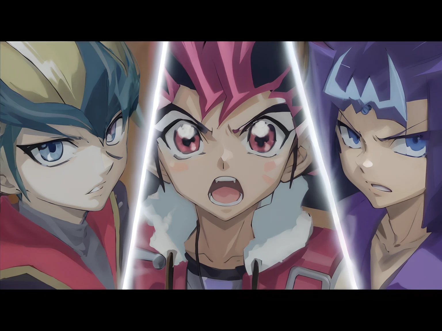 Anime opening trailer! Anime characters in the style of Yugio, Three have different colors of eyes and hair,Showcasing Yugio's artistic style。youtube thumbnail《yugioh card》Coming soon,The surging comes! This is an anime masterpiece from the year 3000 years ago。The picture quality is close to 32K HD,The details are exquisite to the extreme。The character has a cunning face,It's exciting!