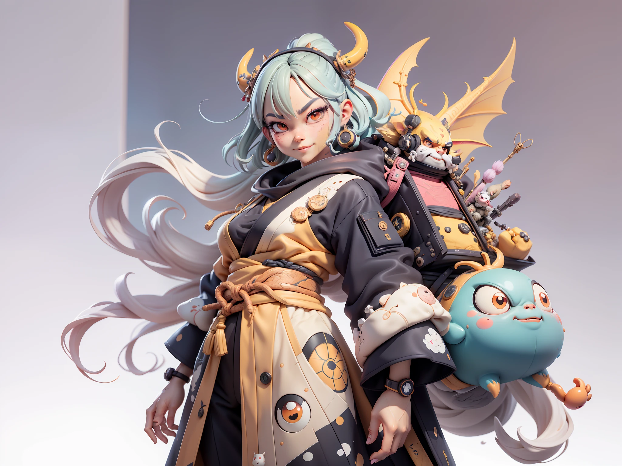 (Daisaku),(Need),(Super meticulous),(full bodyesbian:1.2),Japanese ukiyo-e girl,japanese geisha,Beautiful,Oriental dragon,Aeolian Thor,Raised sexy,爆乳,Oriental face,TV Anchor,Bust portrait illustration,Alone,In black suit,a blue tie,The face is slightly chubby,The face was clean,without a beard,Black super short hair,Black eyes,Smile confidently,3C computer sub-products,iPad, iphone,Digital painting,3D character design by Mark Clairen and Pixar and Hayao Miyazaki and Akira Toriyama,The illustration is a high-definition illustration in 4K resolution,With very detailed facial features and cartoon-style visuals。