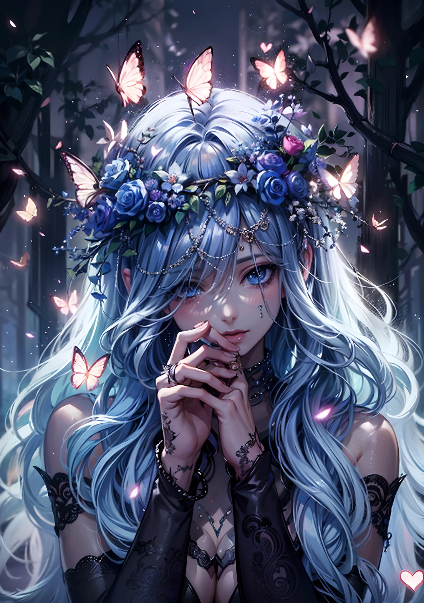 a close up of a woman with a flower crown on her head, fairycore, fantasy art style, fairy aesthetics, beautiful fantasy art, beautiful detailed fantasy, ethereal fairytale, 8k high quality detailed art, ethereal beauty, beautiful fairy, fantasy dark art, very beautiful fantasy art, beautiful fantasy anime, beautiful digital artwork, beautiful digital art, ethereal fantasy