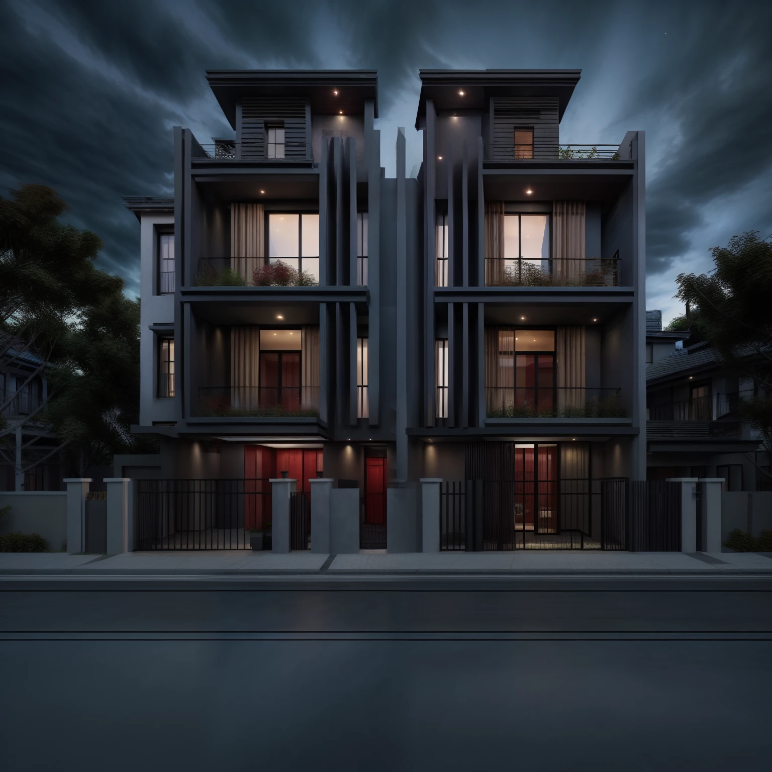 2 storey townhouse, traditional style house,
ultra realistic, masterpiece, hight quality, best quality, raw photo, dark sky, dark night, dark theme,