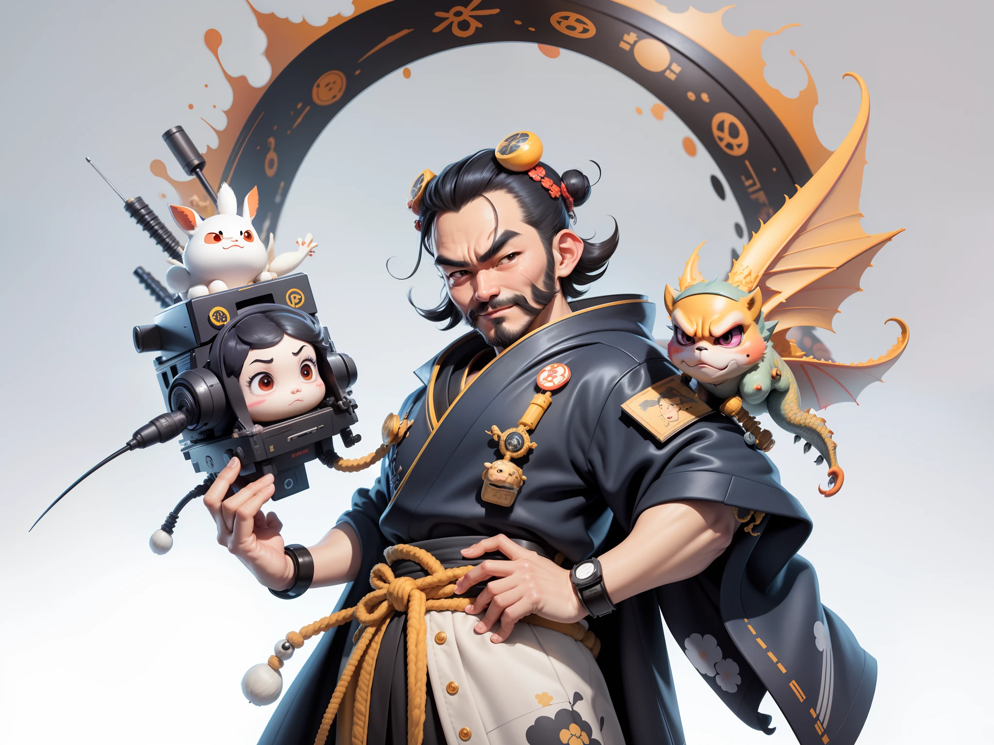 (Daisaku),(Need),(Super meticulous),(full bodyesbian:1.2),Japanese ukiyo-e girl,japanese geisha,Beautiful,Oriental dragon,Aeolian Thor,Raised sexy,爆乳,Oriental face,TV Anchor,Bust portrait illustration,Alone,In black suit,a blue tie,The face is slightly chubby,The face was clean,without a beard,Black super short hair,Black eyes,Smile confidently,3C computer sub-products,iPad, iphone,Digital painting,3D character design by Mark Clairen and Pixar and Hayao Miyazaki and Akira Toriyama,The illustration is a high-definition illustration in 4K resolution,With very detailed facial features and cartoon-style visuals。