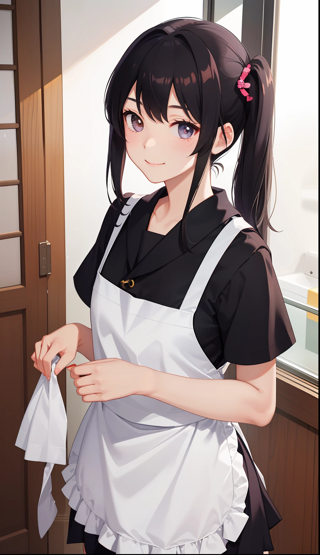 1girl in、A smile、Cooking in your room、barechested、Wearing only an apron、（（small tits））、