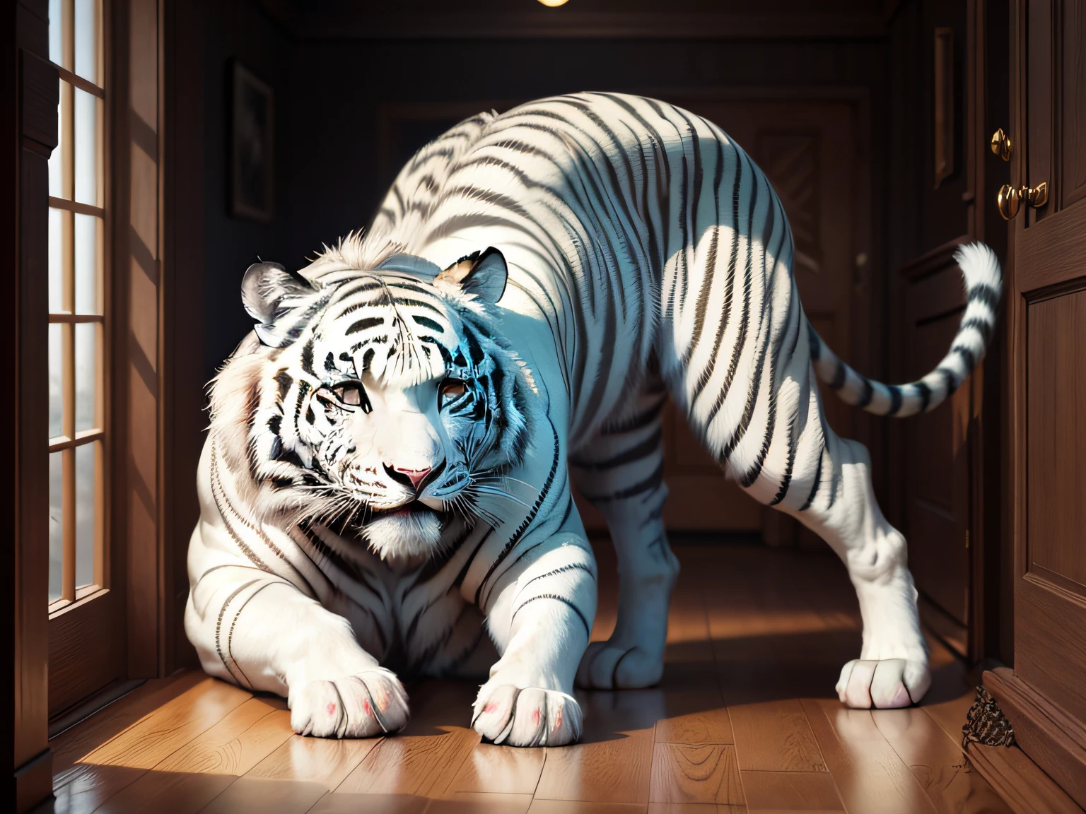 Image of a white tiger in a mythological background