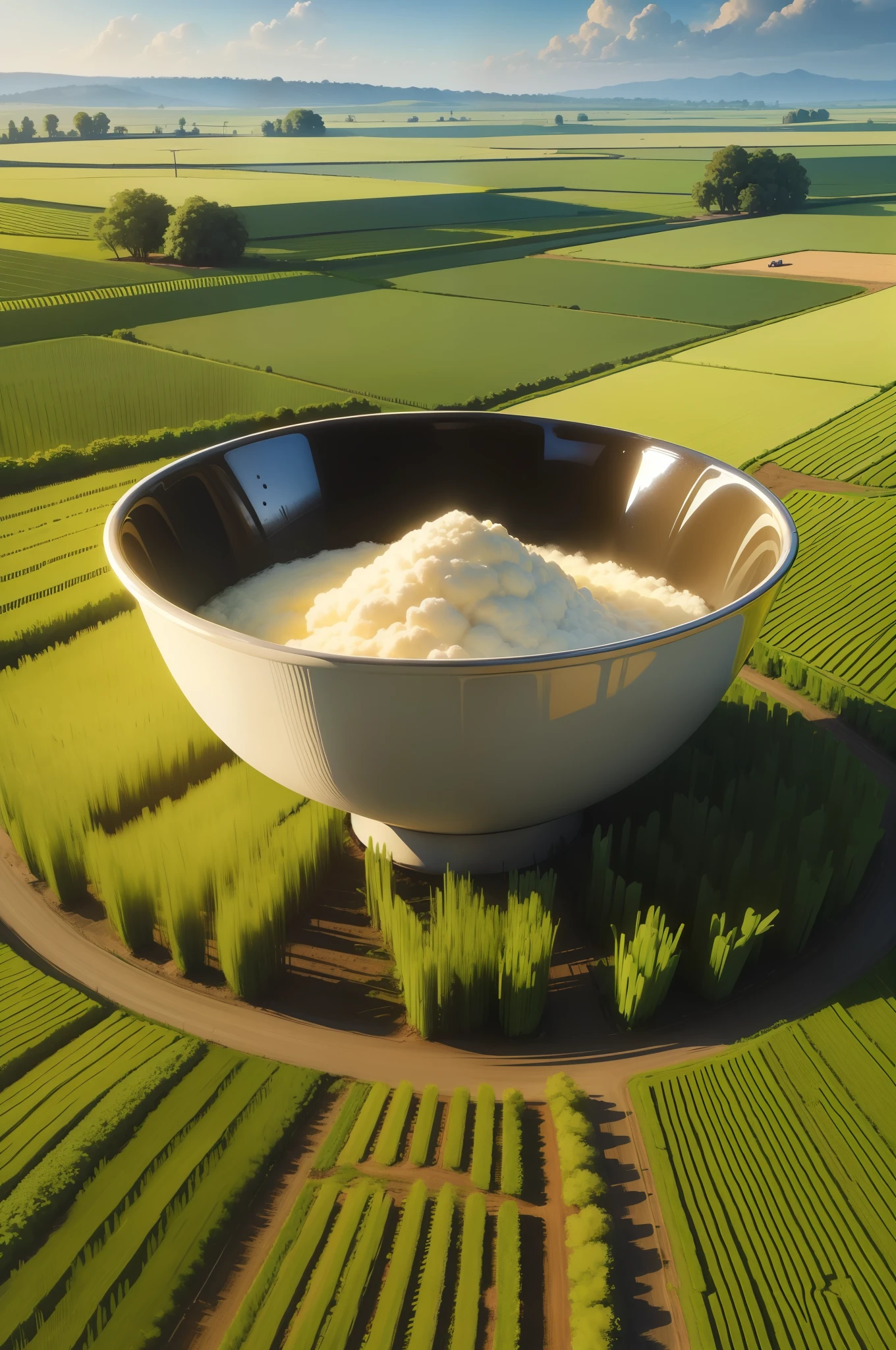 The world is in the bowl and the farmer is farming