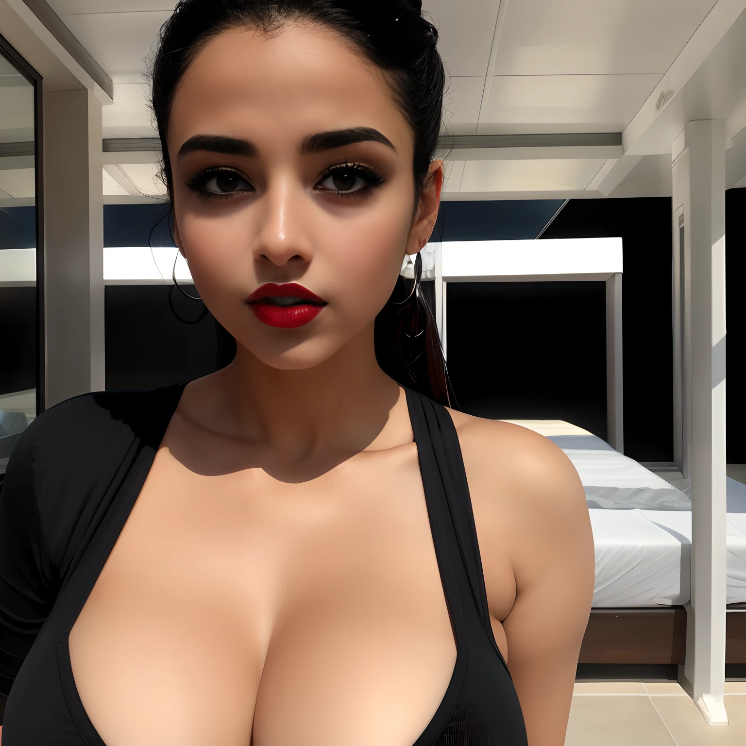 ((beautiful)+(attractive:0.9)+(sensual:0.8)) white arab women ((nerd:0.8)+(lovely)+(clean skin)) with hazel eyes and red lips. Medium dark black  hair, ((intense eyes))