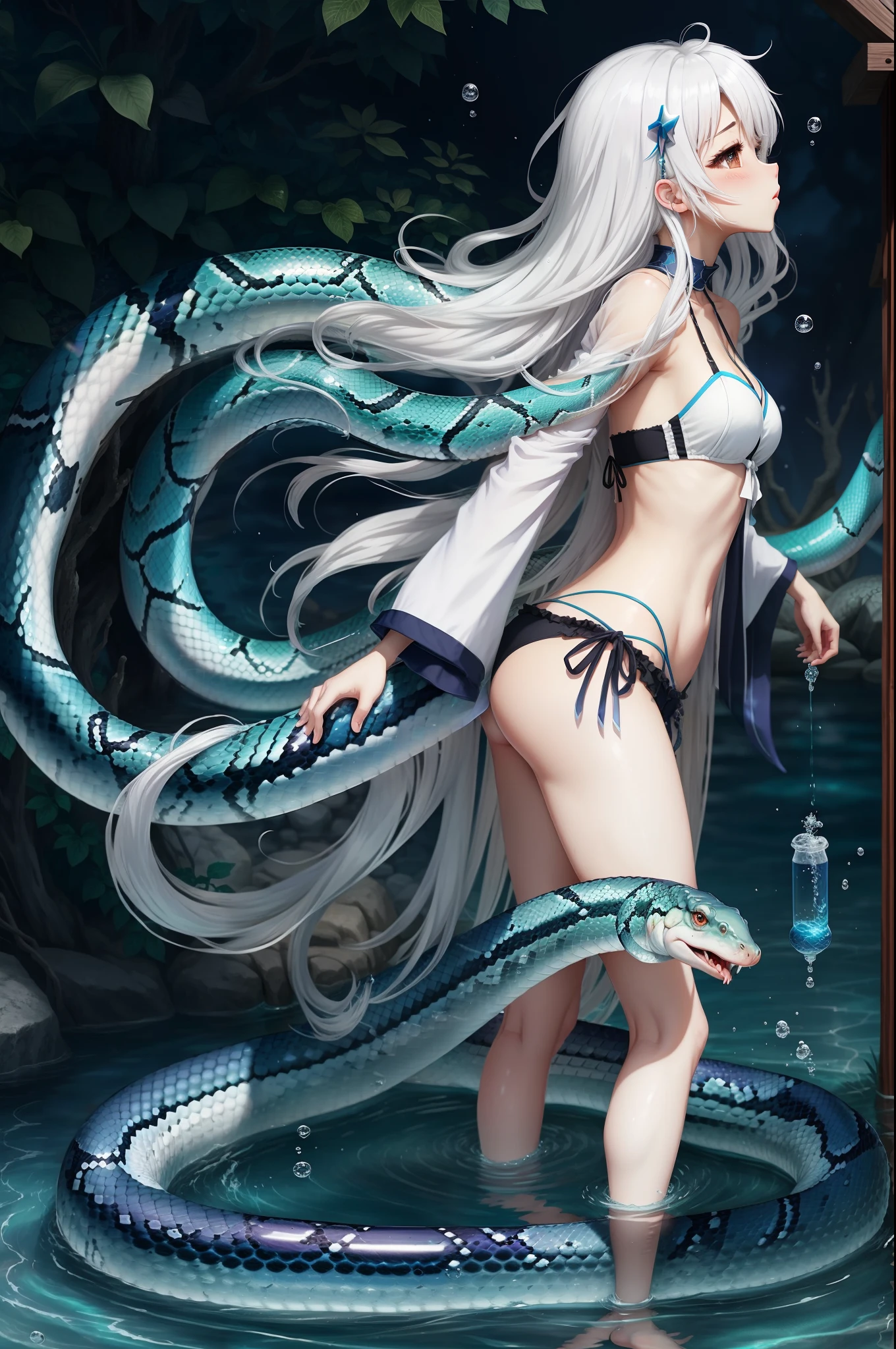 White hair、long whitr hair、Heteropupil、Tsundere、Water snake waist、Magical little wizard