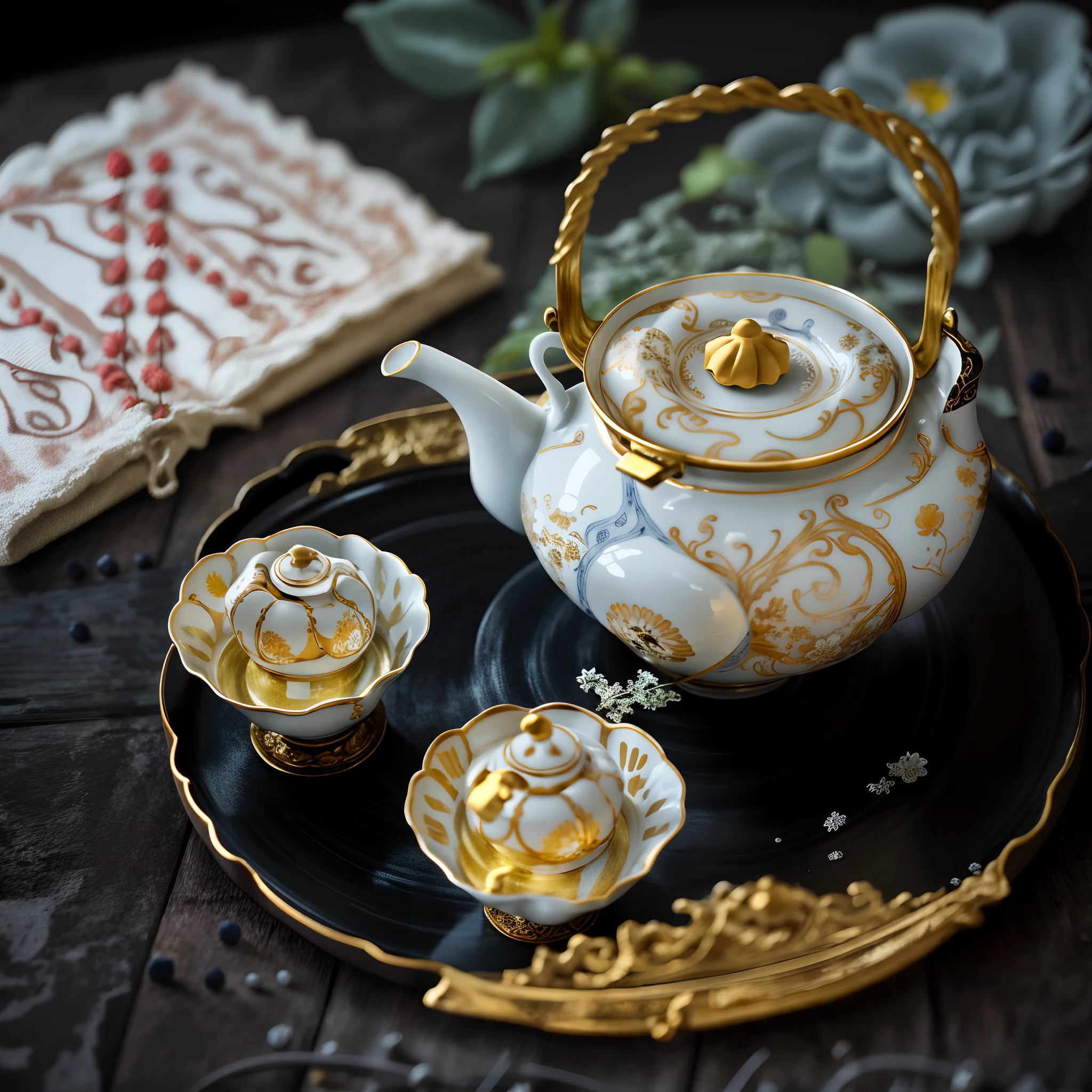 White porcelain teapot teacup