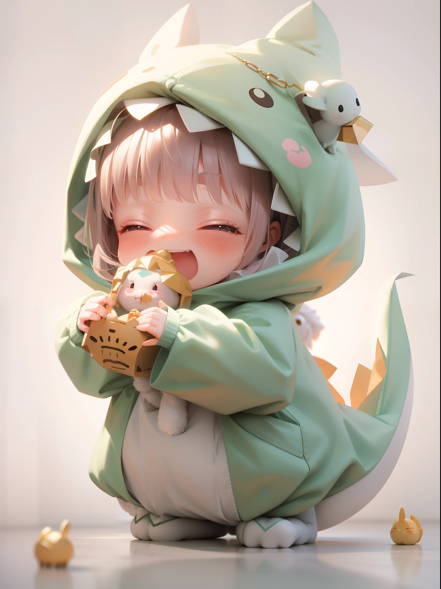 There's a cute little girl in a white bunny costume holding a bunny,  render of a cute 3d anime girl, cute character, Guviz-style artwork, Cute cartoon character, Ross Tran 8 K, lovely art style