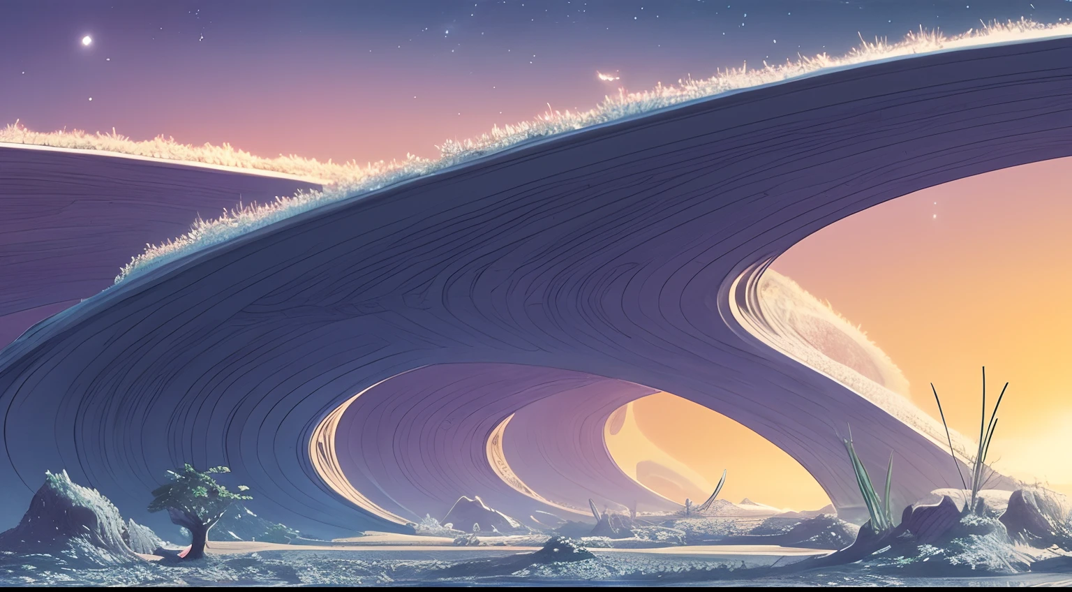 White alien world,Alien giant vine plant,Alien toucana,Alien Chaos landscape,moebius style