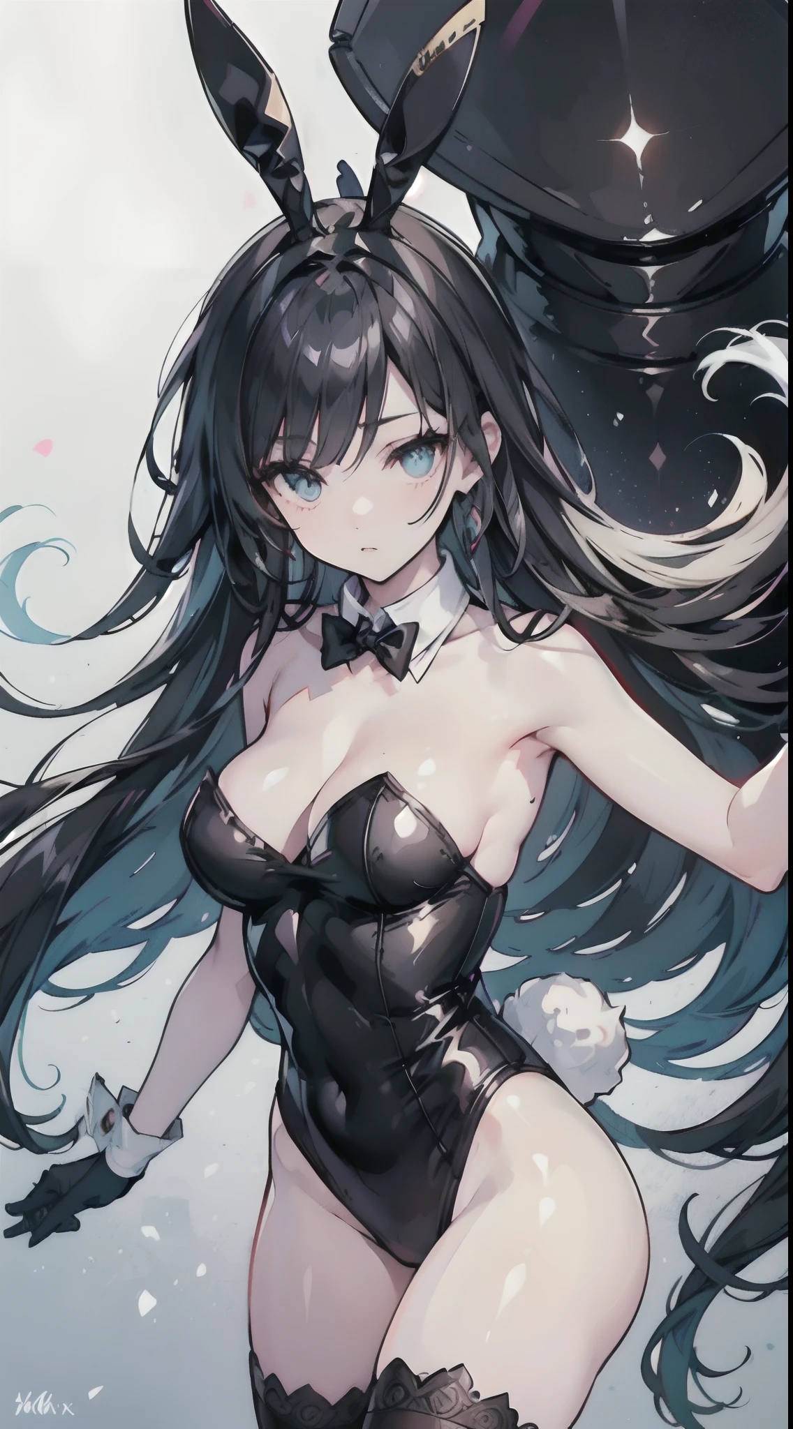 (cowboy shot), 1 Bunny Girl, (beautifully detailed eyes), (beautiful and detailed face), Perfect female body, (neat figure:1.2), thick body, Slender waist, (18year old), (Black stockings:1.4), Very big eyes, (top-quality), (ultra-detailliert), (masuter piece), (hight resolution), (Photorealsitic:1.4), (Dynamic Angle:1.2), (Original), (the Extremely Detailed CG Unity 8K Wallpapers), Character Design, Game CG, Detailed Manga Illustration, Realistic head-to-body size ratio:1.2, anime keyvisual,Glamorous casino illumination,