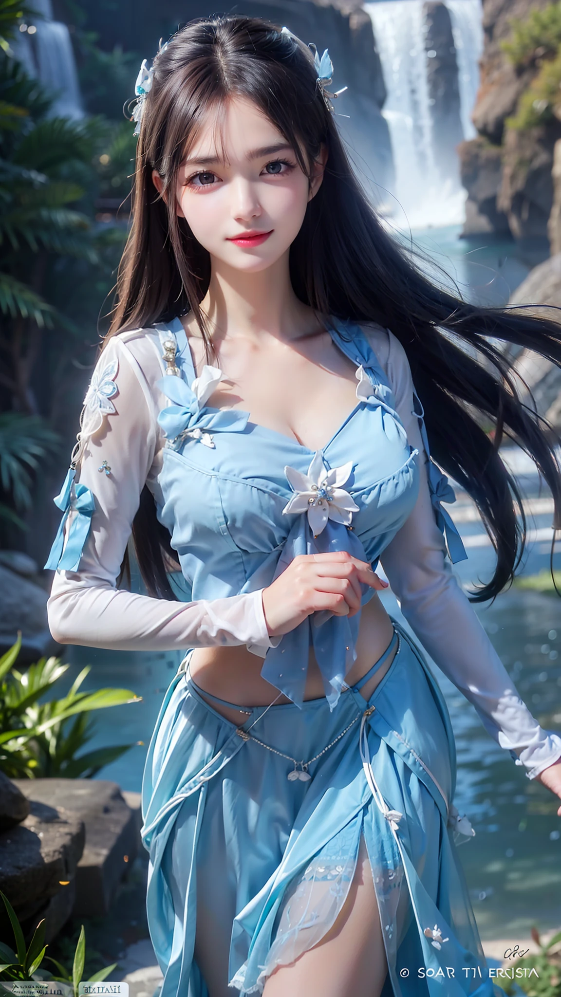 guqinghan,cangyugezhu,
chinese clothes, china theme, blue dress,white lace trimgloves, Fur trim, side slit, cape, shawl, (best quality, masterpiece:1.2), Extremely detailed, (Practical:1.37), beautiful, youth, Glamorous model, Warm colors, (big eyes, Delicate eyes, Delicate lips, Delicate eyes), Lying in bed, Available in white with floral pattern, Show a bright smile, fit, Full breasts, Long legs, Create a stunning picture of a girl enjoying her sleep