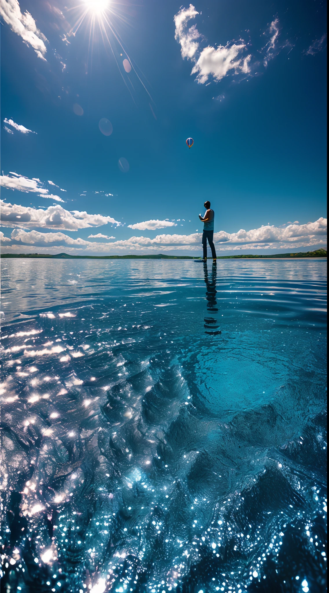 (8K UHD、RAW Photography、Photorealsitic:1.5、Digital SLR、Lifelike images)、(150 alphanumeric characters、Material is metallic、immensity、Floating in the air)、(beautiful blue sky)