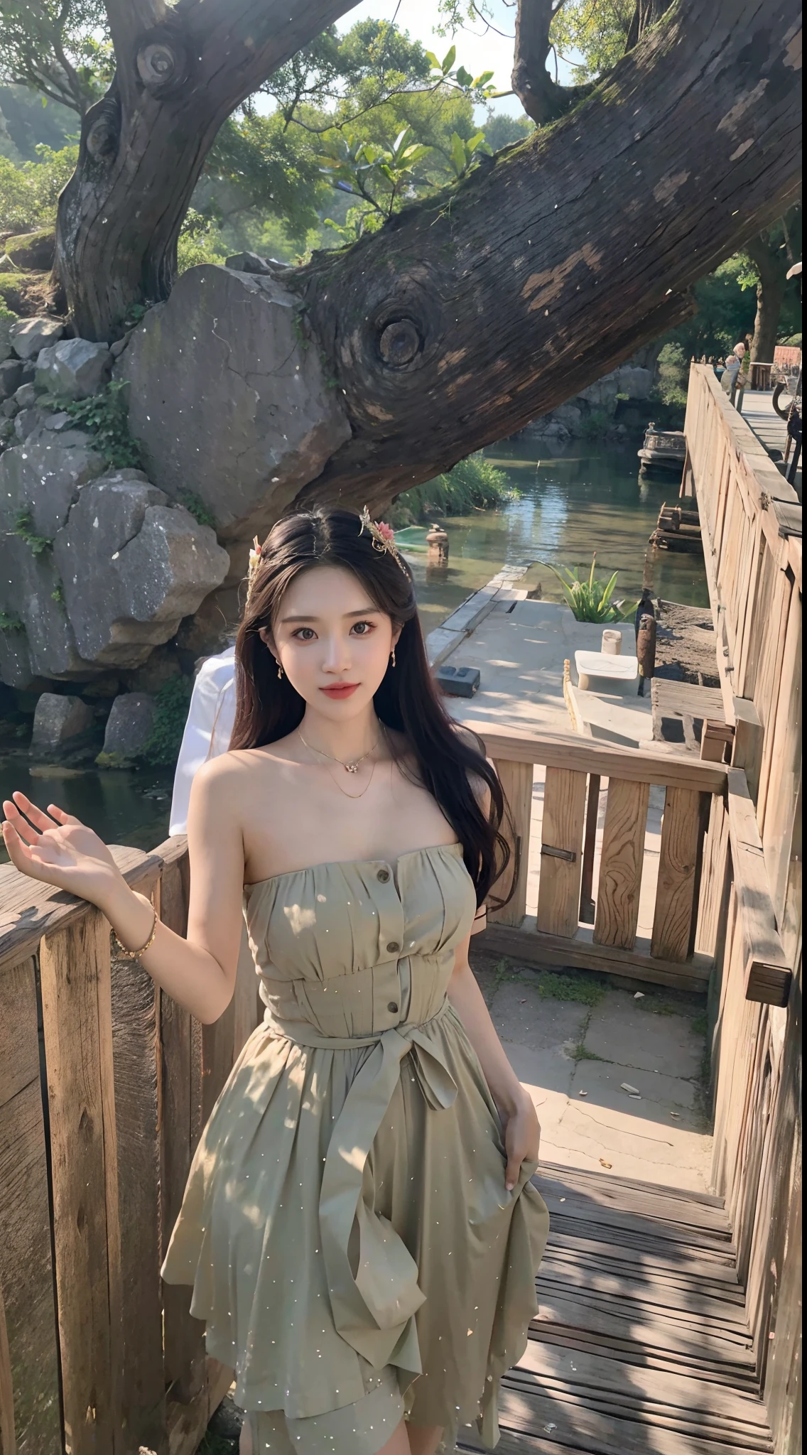 Skinny 1girl Negona upper body photo wavy ponytail hair, sexy dress, chest cloth relax, in the Colosseum, wide angle close-up