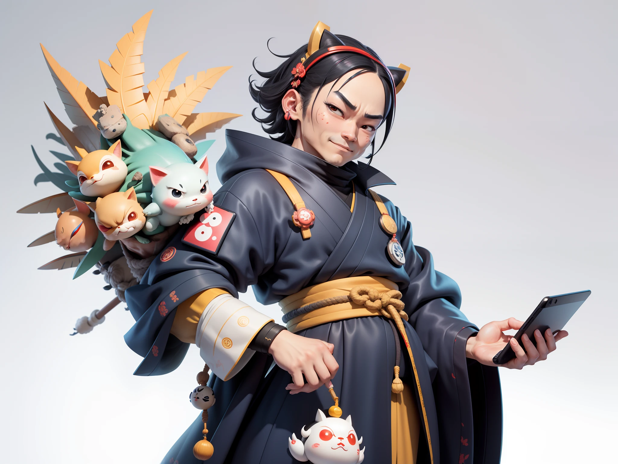 (Daisaku),(Need),(Super meticulous),(full bodyesbian:1.2),Japanese ukiyo-e girl，japanese geisha，Beautiful，Oriental dragon，Aeolian Thor，Raised sexy，爆乳，Oriental face，TV Anchor，Bust portrait illustration，Alone，In black suit，a blue tie，The face is slightly chubby，The face was clean，without a beard，Black super short hair，Black eyes，Smile confidently，3C computer sub-products，iPad， iphone，Digital painting，3D character design by Mark Clairen and Pixar and Hayao Miyazaki and Akira Toriyama，The illustration is a high-definition illustration in 4K resolution，With very detailed facial features and cartoon-style visuals。