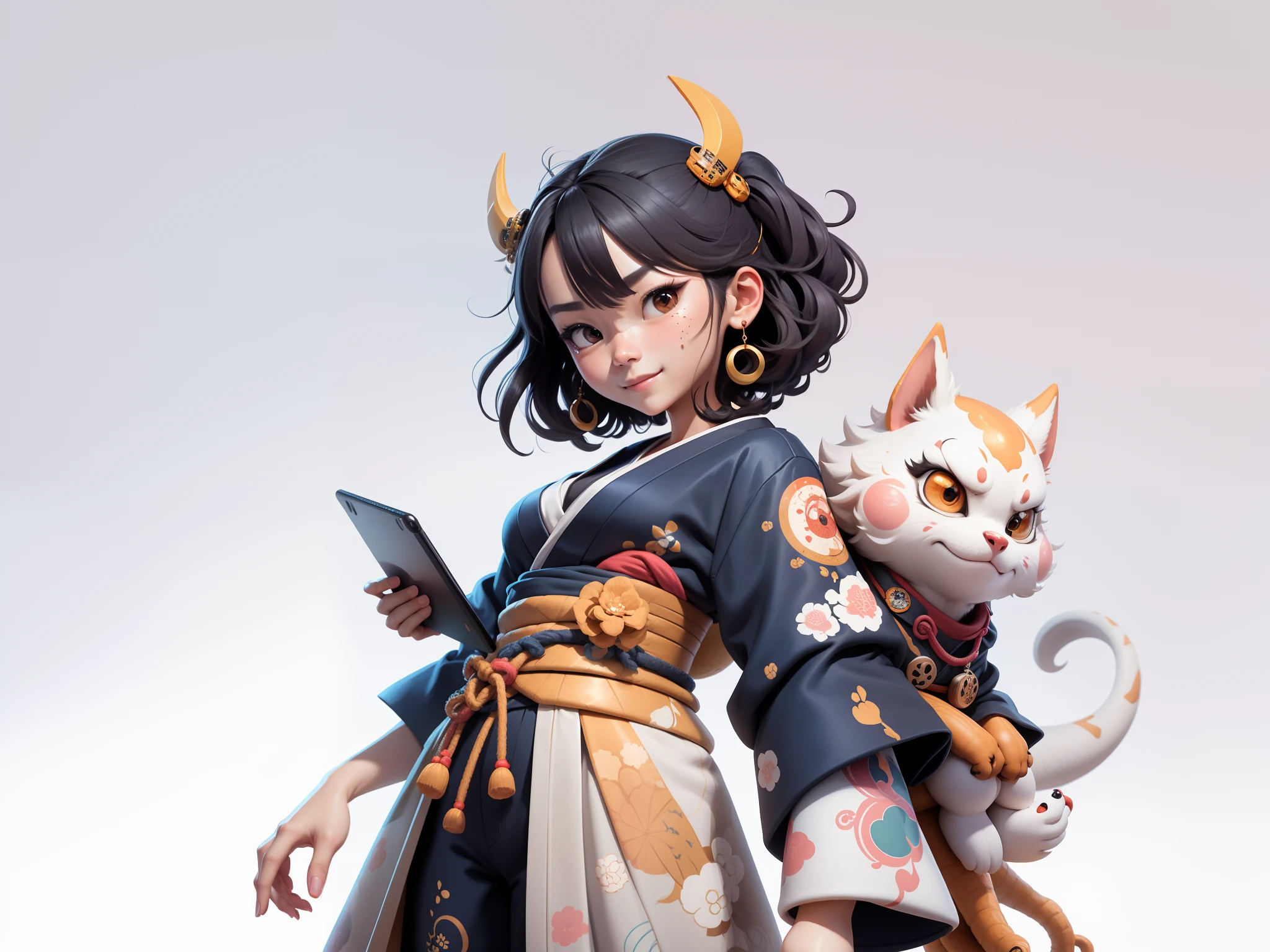 (Daisaku),(Need),(Super meticulous),(full bodyesbian:1.2),Japanese ukiyo-e girl,japanese geisha,Beautiful,Oriental dragon,Aeolian Thor,Raised sexy,爆乳,Oriental face,TV Anchor,Bust portrait illustration,Alone,In black suit,a blue tie,The face is slightly chubby,The face was clean,without a beard,Black super short hair,Black eyes,Smile confidently,3C computer sub-products,iPad, iphone,Digital painting,3D character design by Mark Clairen and Pixar and Hayao Miyazaki and Akira Toriyama,The illustration is a high-definition illustration in 4K resolution,With very detailed facial features and cartoon-style visuals。