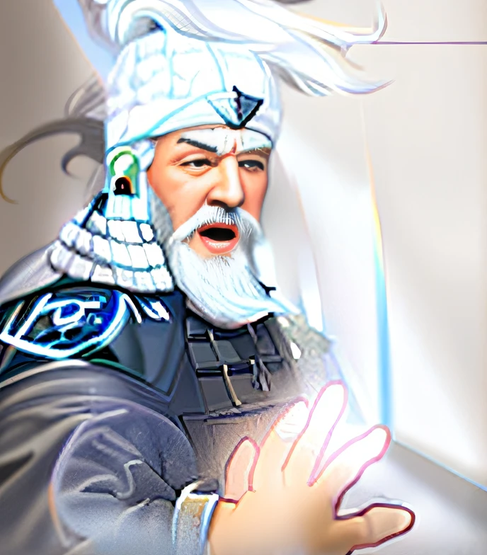 An old man with white hair and a beard is screaming
