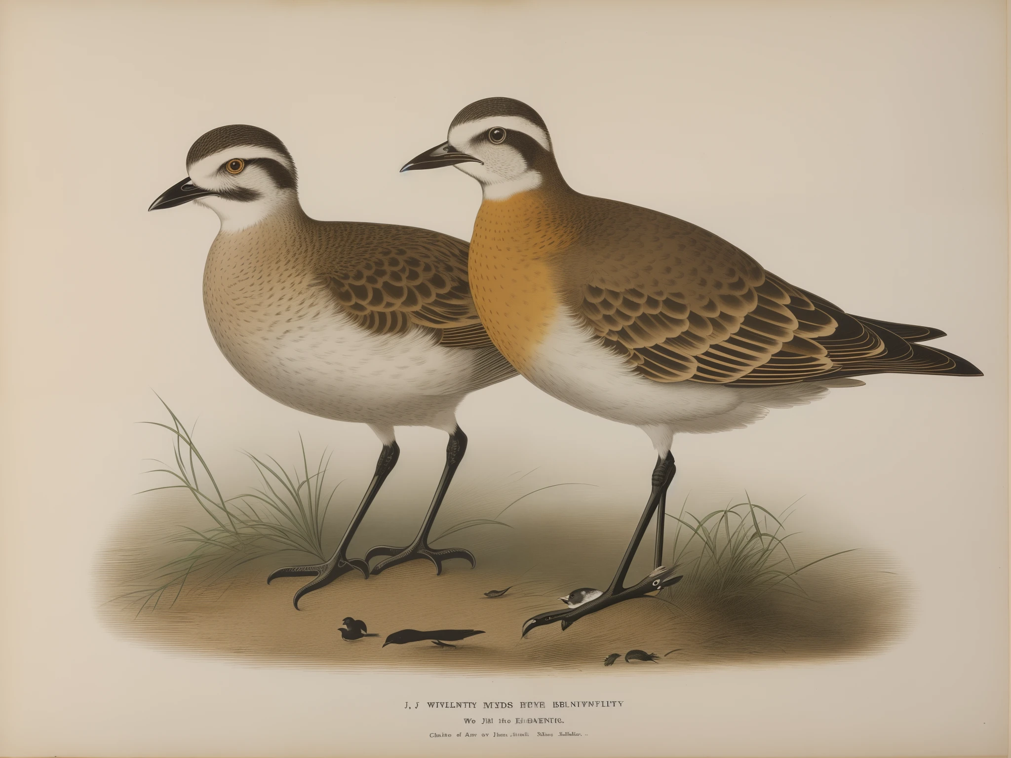 there are two birds standing on the ground together, coloured lithograph engraving, an illustration of, by Charles Bird King, a mid-nineteenth century engraving, j.dickenson, j. dickenson, biodiversity heritage library, lithograph, by Thomas Symington Halliday, by John James Audubon, by J. Massey Rhind, by Karl Bodmer, colored illustration