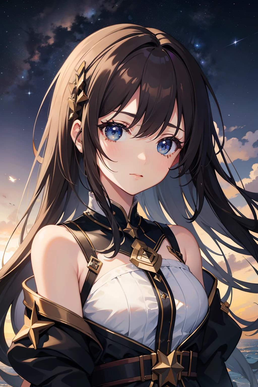 masterpiece, horizon, light, 1 girl, universe, starry sky, stars
