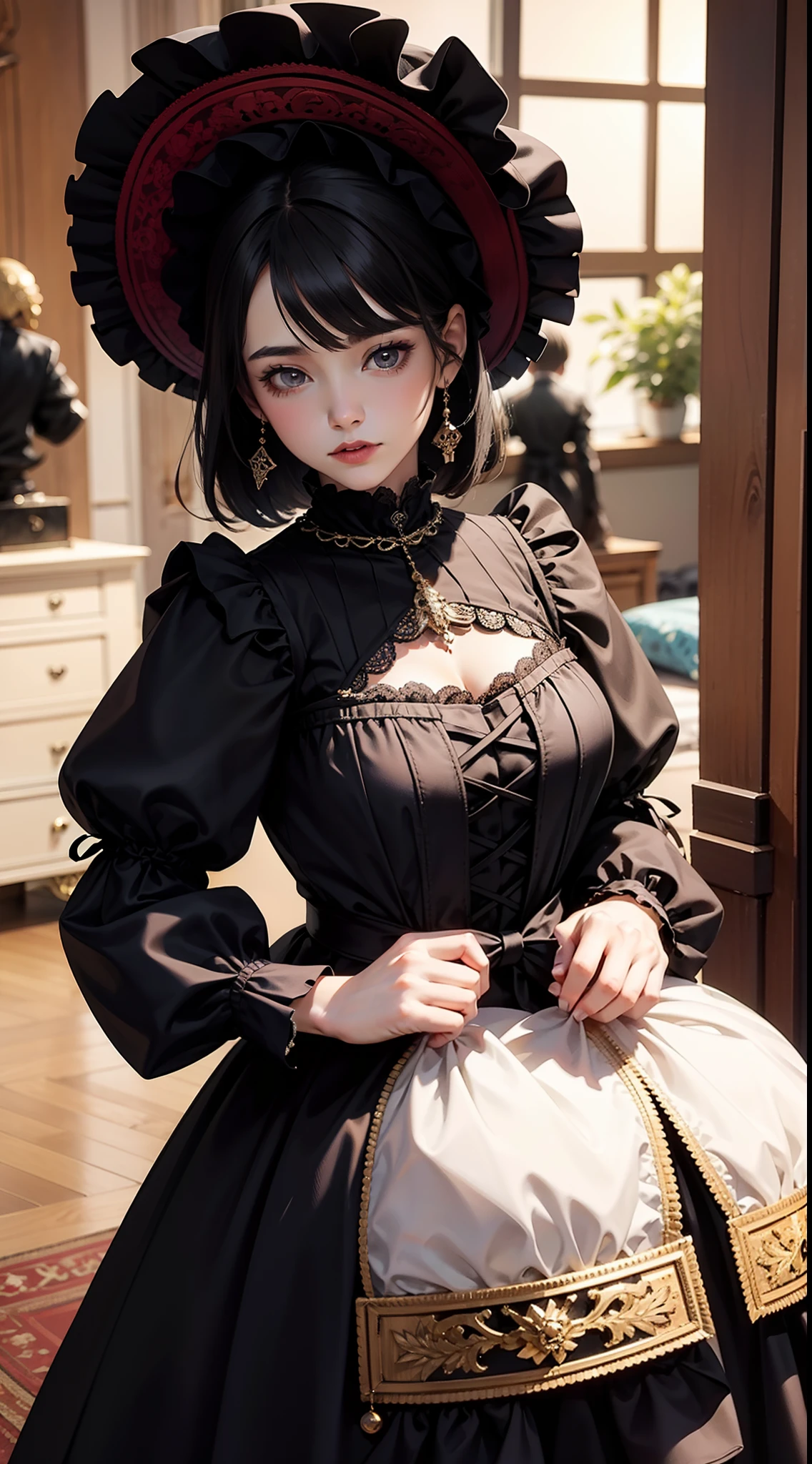 Beautiful woman in intricate Gothic Lolita Outfit