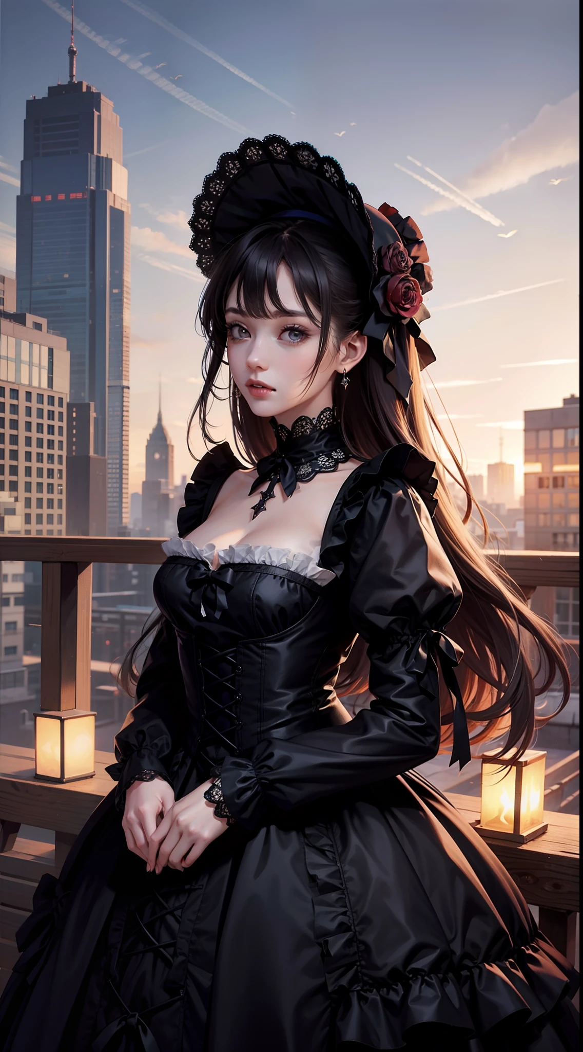 Beautiful woman in intricate Gothic Lolita Outfit