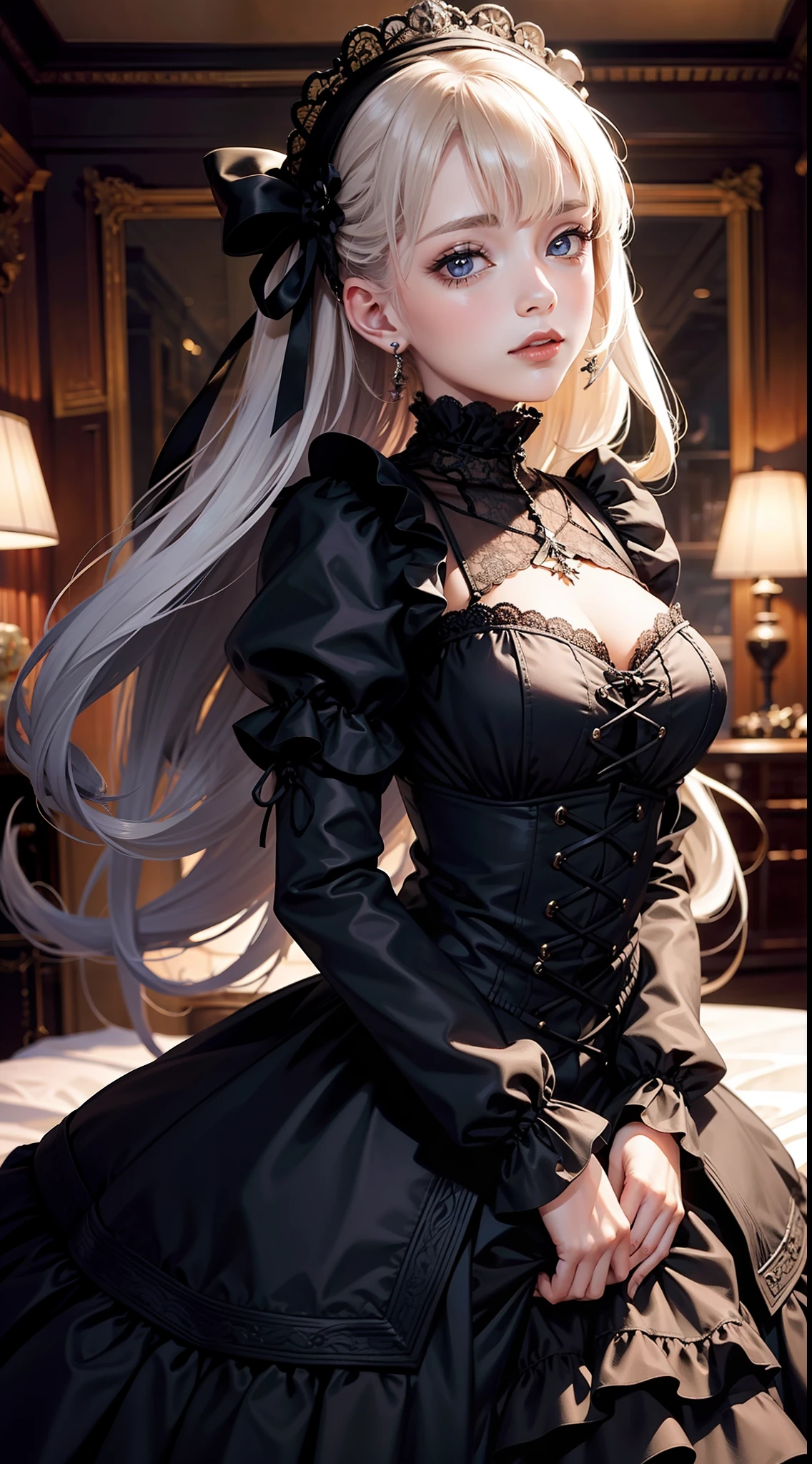 Beautiful woman in intricate Gothic Lolita Outfit