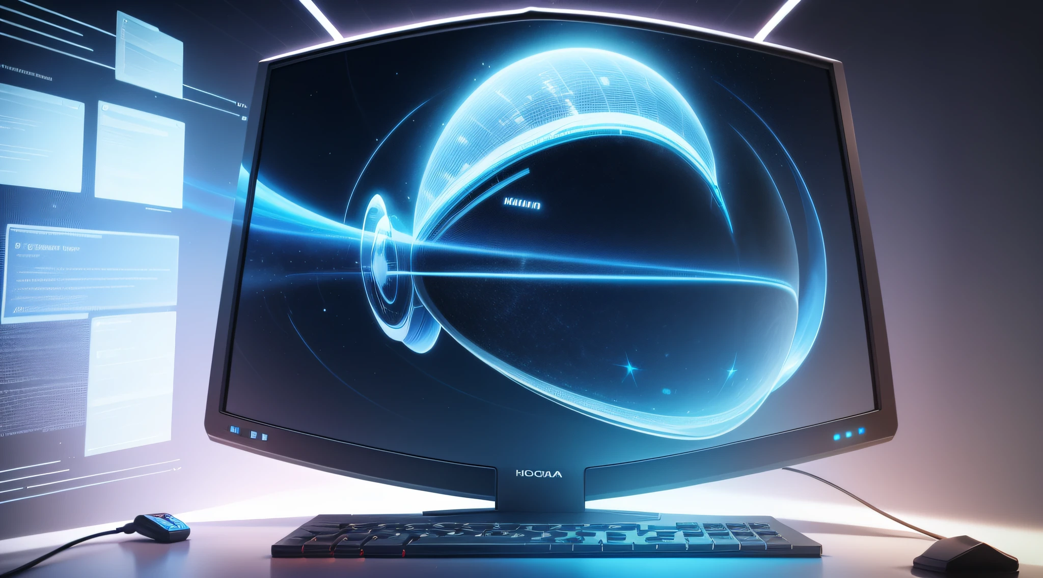 site de loja virtual, on holographic computer screen. Muita tecnologia e produtos expostos nessa loja virtual - 3d - holograma -
