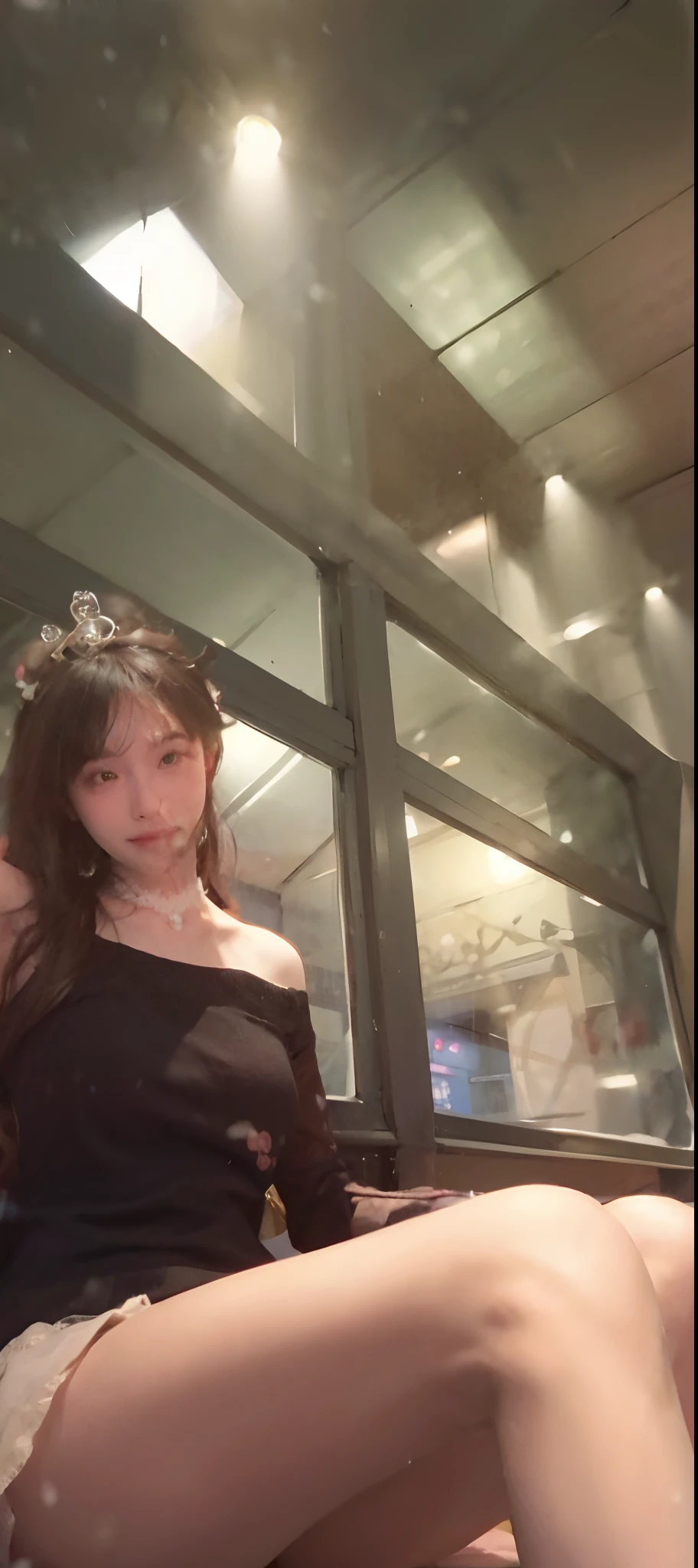 best qualtiy,tmasterpiece,超高分辨率,(realisticlying:1.4),2girls,winking,self-shot,A picture,Chest binding,Large wavy curls,Goose egg face,tiara crown,Enchanted smile,二重まぶた,A pair of peach blossom eyes,Lace wedding dress,Pure,choker necklace,adolable,Snow-white translucent skin,head straight-looking at viewer,On a helicopter,Full of atmosphere,hair pin:1.4,(The upper part of the body:1.4),