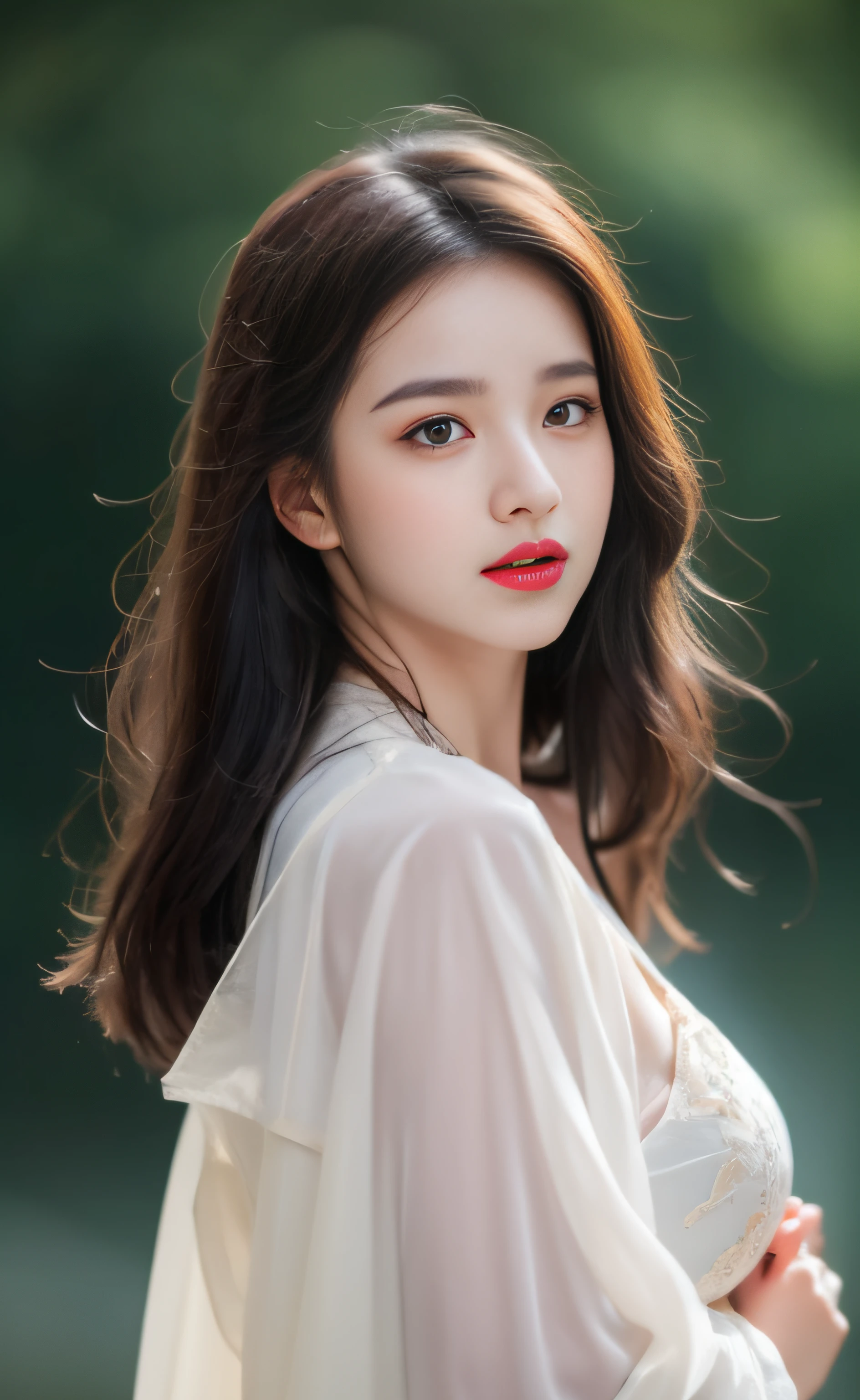 ((Best Quality, 8k, Masterpiece: 1.3)), Focus: 1.2, Perfect Body Beauty: 1.4, Buttocks: 1.2, ((Layered Haircut)), (Wet Clothes: 1.1), (Rain, Street:1.3), (Breasts: 1.2), (Hanfu: 1.2), Bare Shoulders, Bare Legs, Highly Detailed Face and Skin Texture, Fine Eyes, Double Eyelids, Whitened Skin, Long Hair, (Shut Up: 1.5), (Bokeh Background: 1.5), Big Breasts