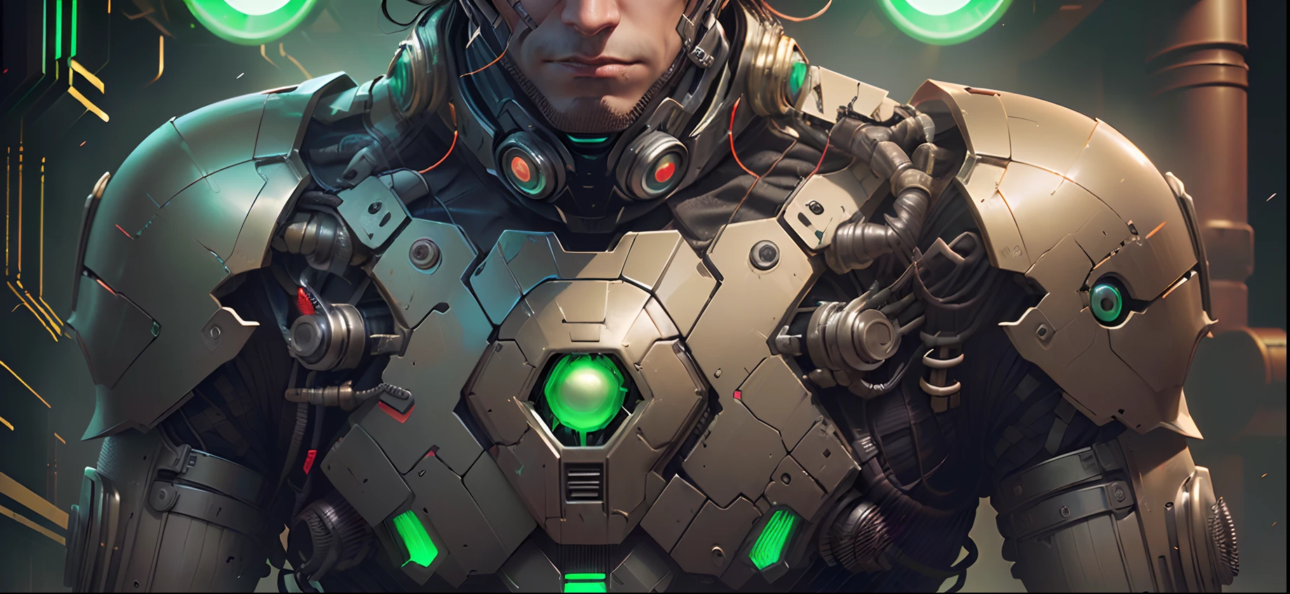 ((Homem de ferro cyberpunk),(armadura branca,(green lights on arms and helmet)) x1.2)