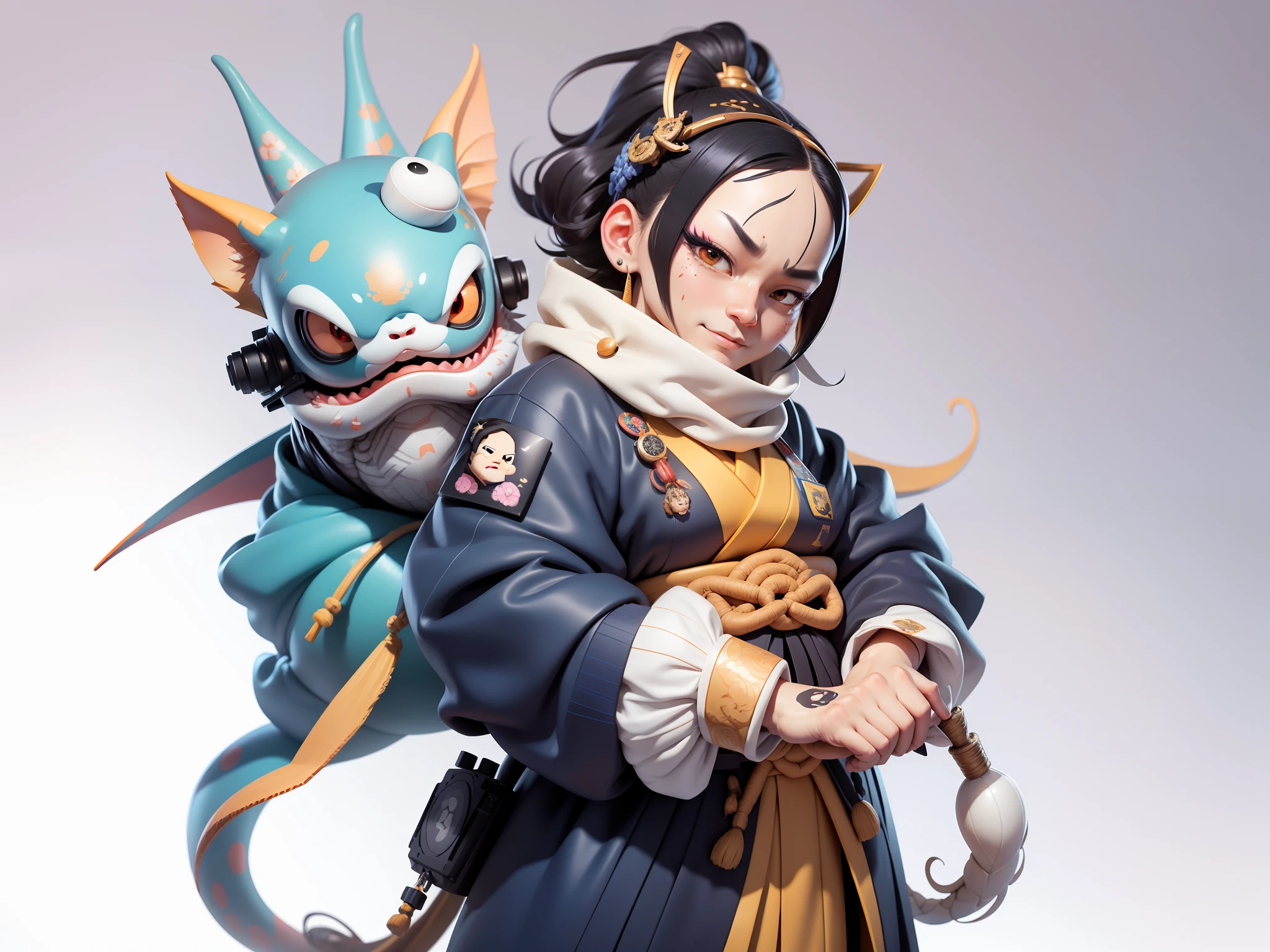 (Daisaku),(Need),(Super meticulous),(full bodyesbian:1.2),Japanese ukiyo-e girl,japanese geisha,Beautiful,Oriental dragon,Aeolian Thor,Raised sexy,爆乳,Oriental face,TV Anchor,Bust portrait illustration,Alone,In black suit,a blue tie,The face is slightly chubby,The face was clean,without a beard,Black super short hair,Black eyes,Smile confidently,3C computer sub-products,iPad, iphone,Digital painting,3D character design by Mark Clairen and Pixar and Hayao Miyazaki and Akira Toriyama,The illustration is a high-definition illustration in 4K resolution,With very detailed facial features and cartoon-style visuals。