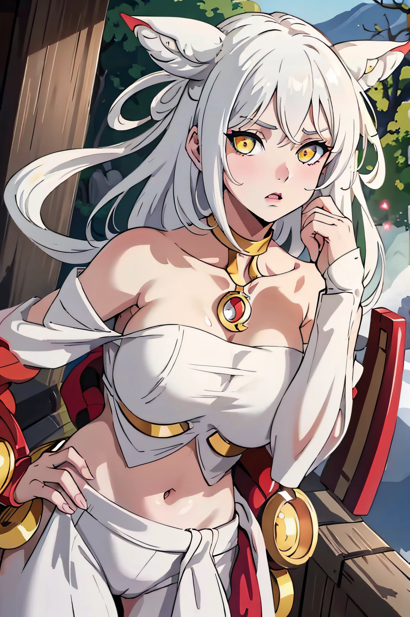 1girl,  white hair, yellow eyes,   portrait, realistic, towel, (onsen), sidelighting, wallpaper, nsfw, white hair, yellow eyes,  (animal ears|red horn:0.85),navel,(masterpiece,best quality:1.5),fiction art, RAW photo, best photo, best photo quality, 8k quality, 8k ultra, fair skin, (bright eyes), detailed eyes, beautiful hair